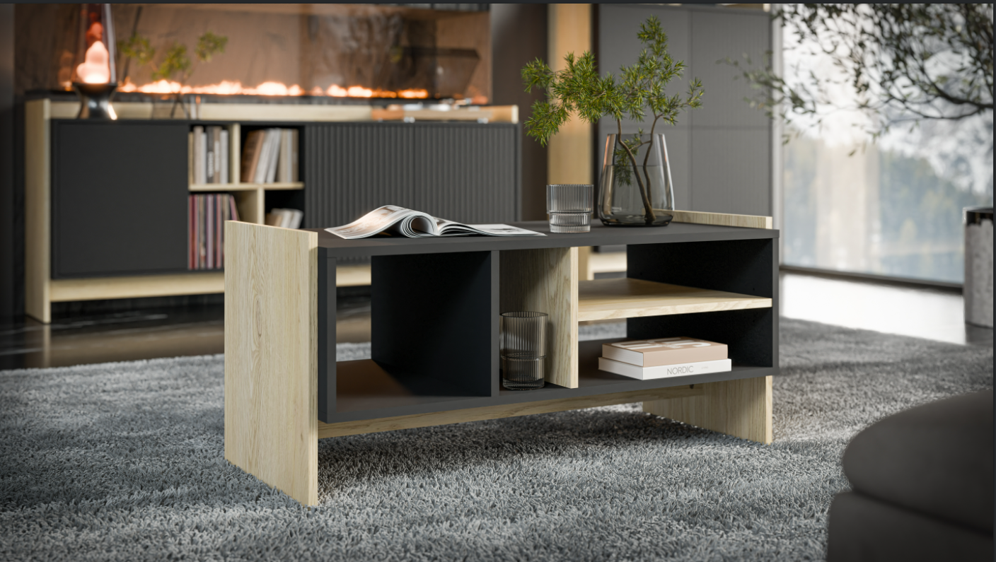 Table basse Élixir noir mat/chêne 100x46 cm