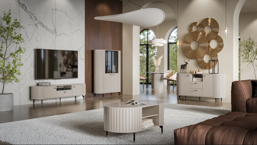 Buffet 2 portes 2 tiroirs avec pied en métal Rose 81x150 cm