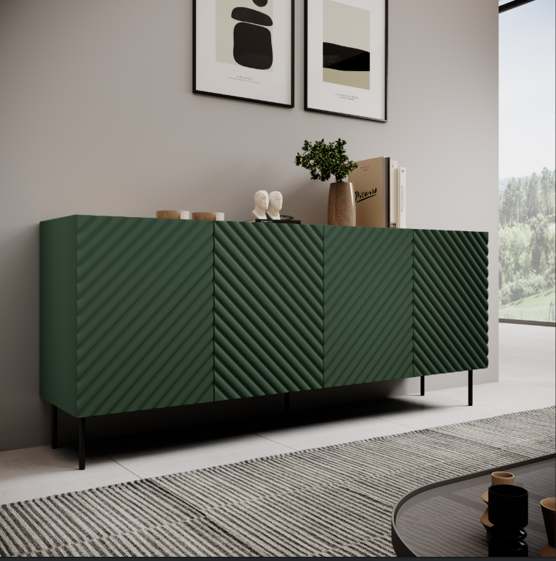 Buffet 4 portes 2 tiroirs avec pied en métal Rêve 200x81cm