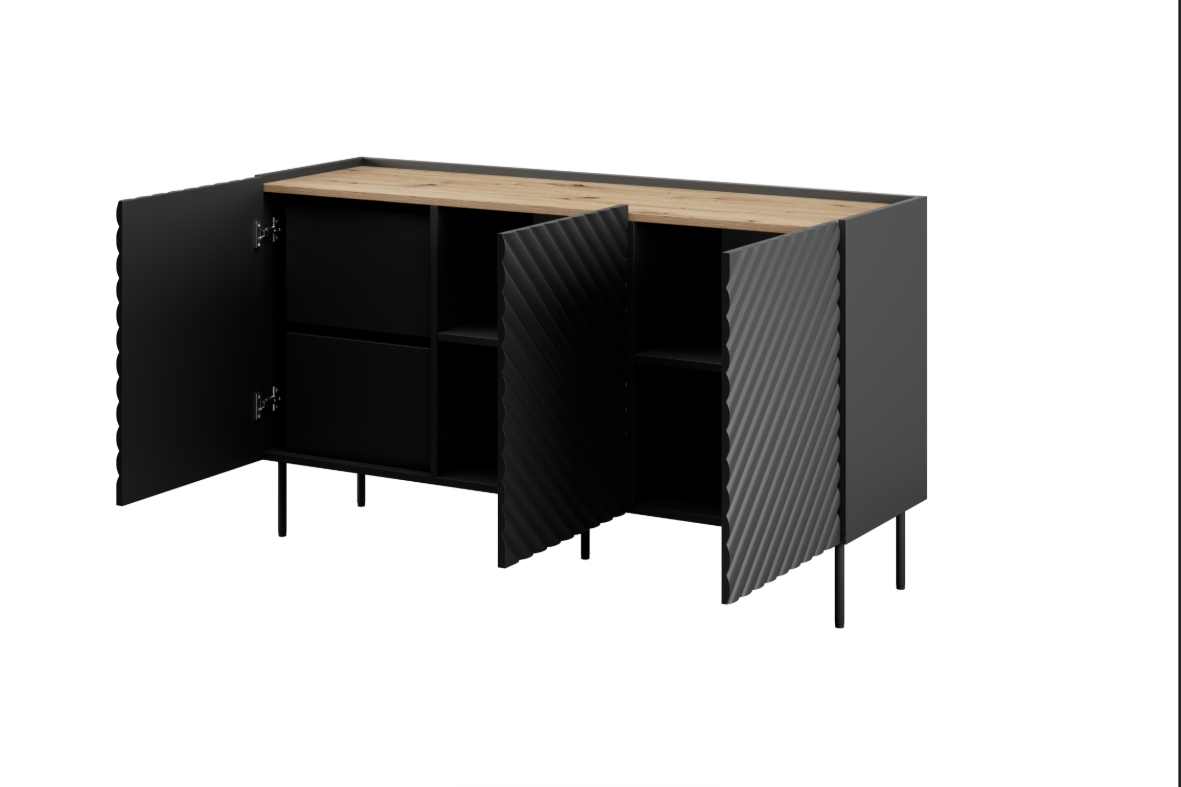 Buffet 3 portes 2 tiroirs avec pied en métal Rêve 150x84 cm