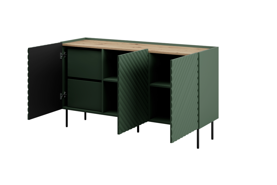 Buffet 3 portes 2 tiroirs avec pied en métal Rêve 150x84 cm