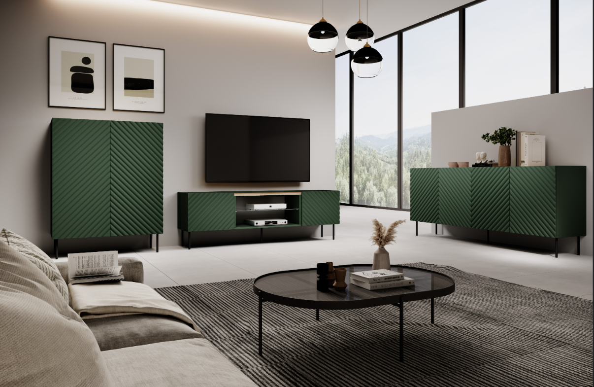 Meuble TV 2 portes avec pied en métal Rêve 180x57 cm