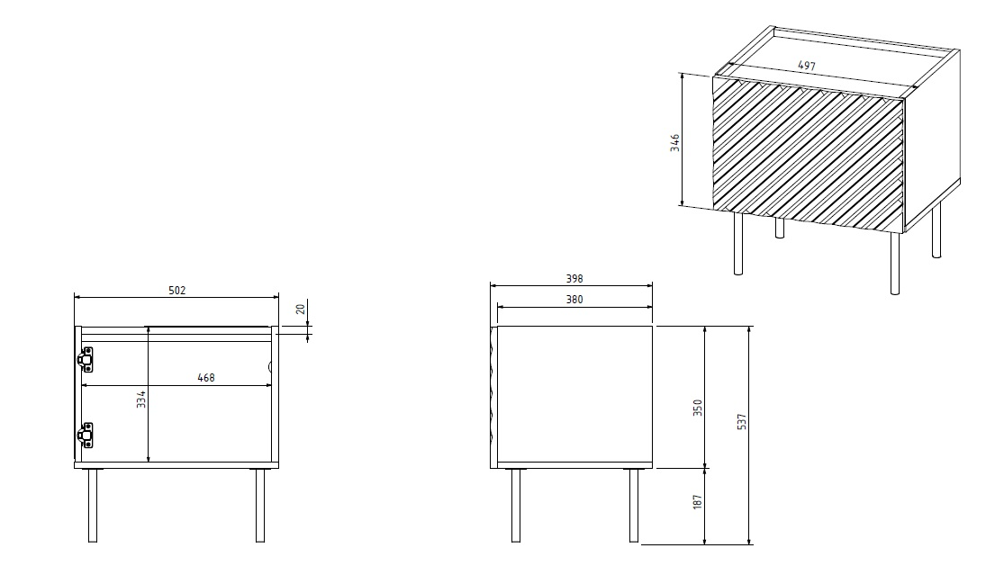 Table de chevet 1 porte avec pied métal Rêve 50x53 cm
