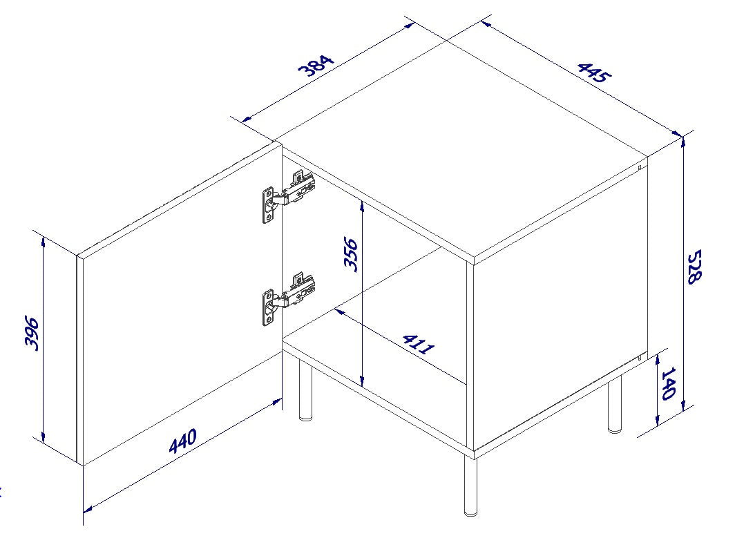 Table de chevet 1 porte avec pied en métal Bijou 45x51 cm