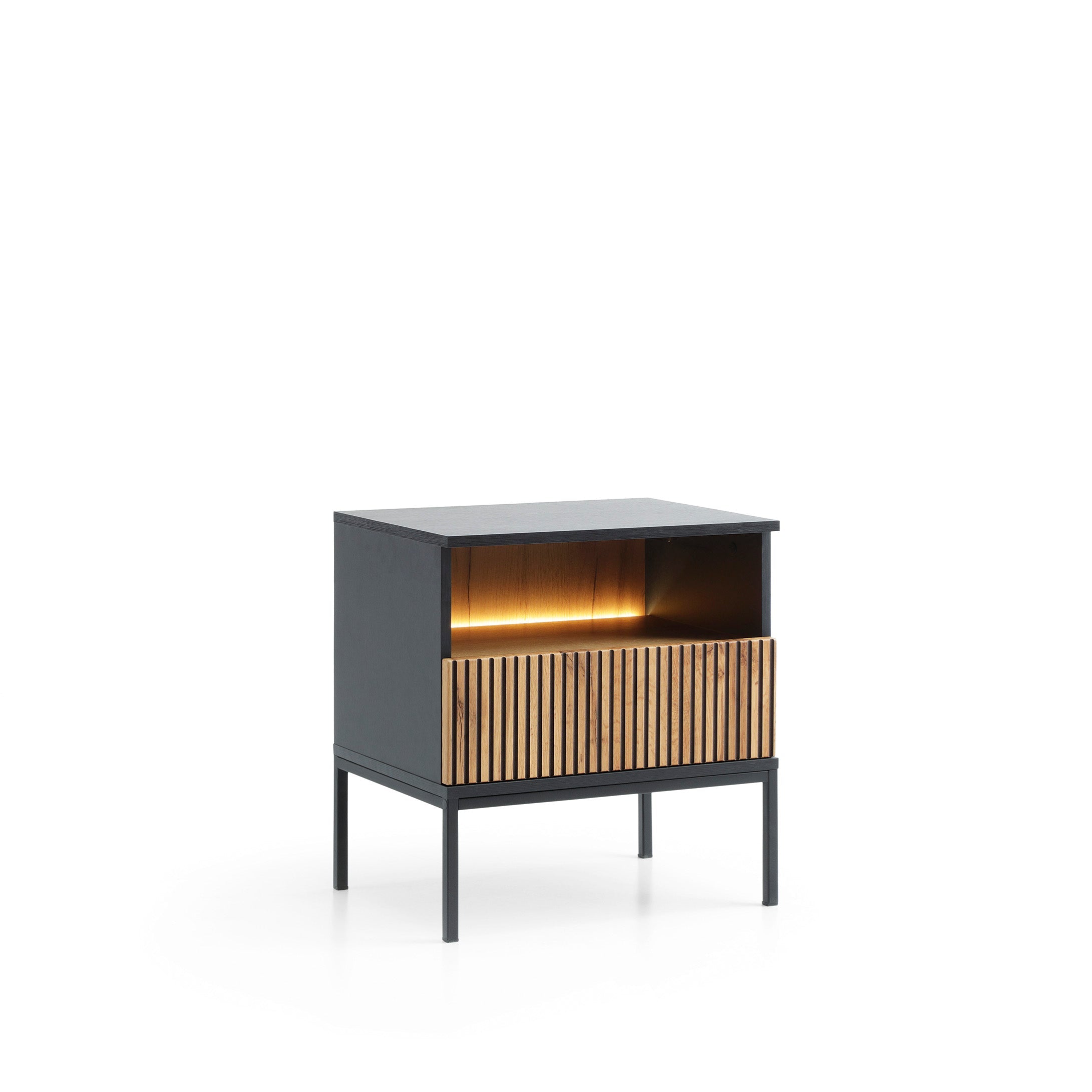 Meuble 1 tiroir et LED intégrées noir et chêne Aura 54x56 cm