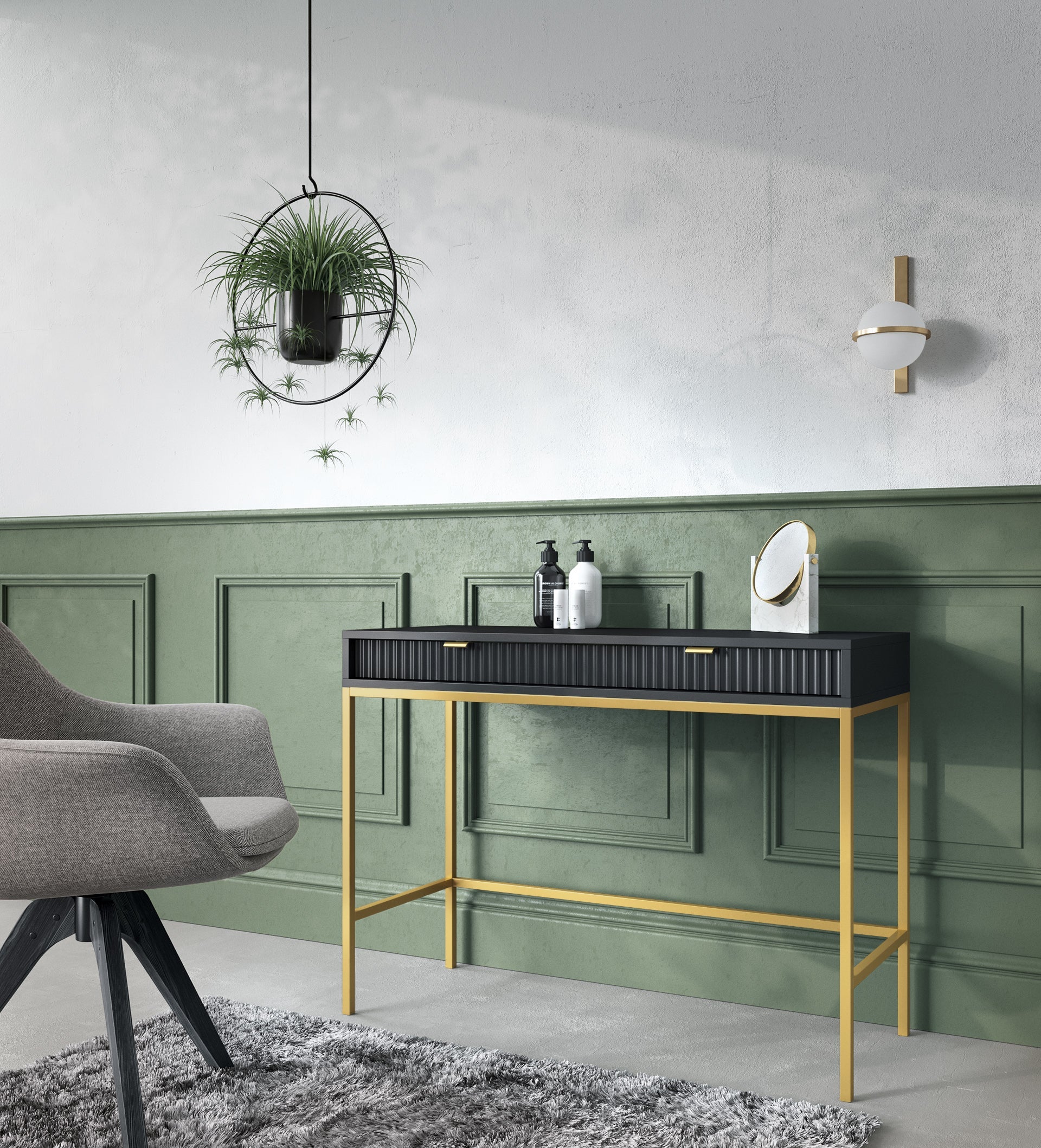 Console avec pieds en métal 2 tiroirs en bois laminé Miseno 104x78 cm