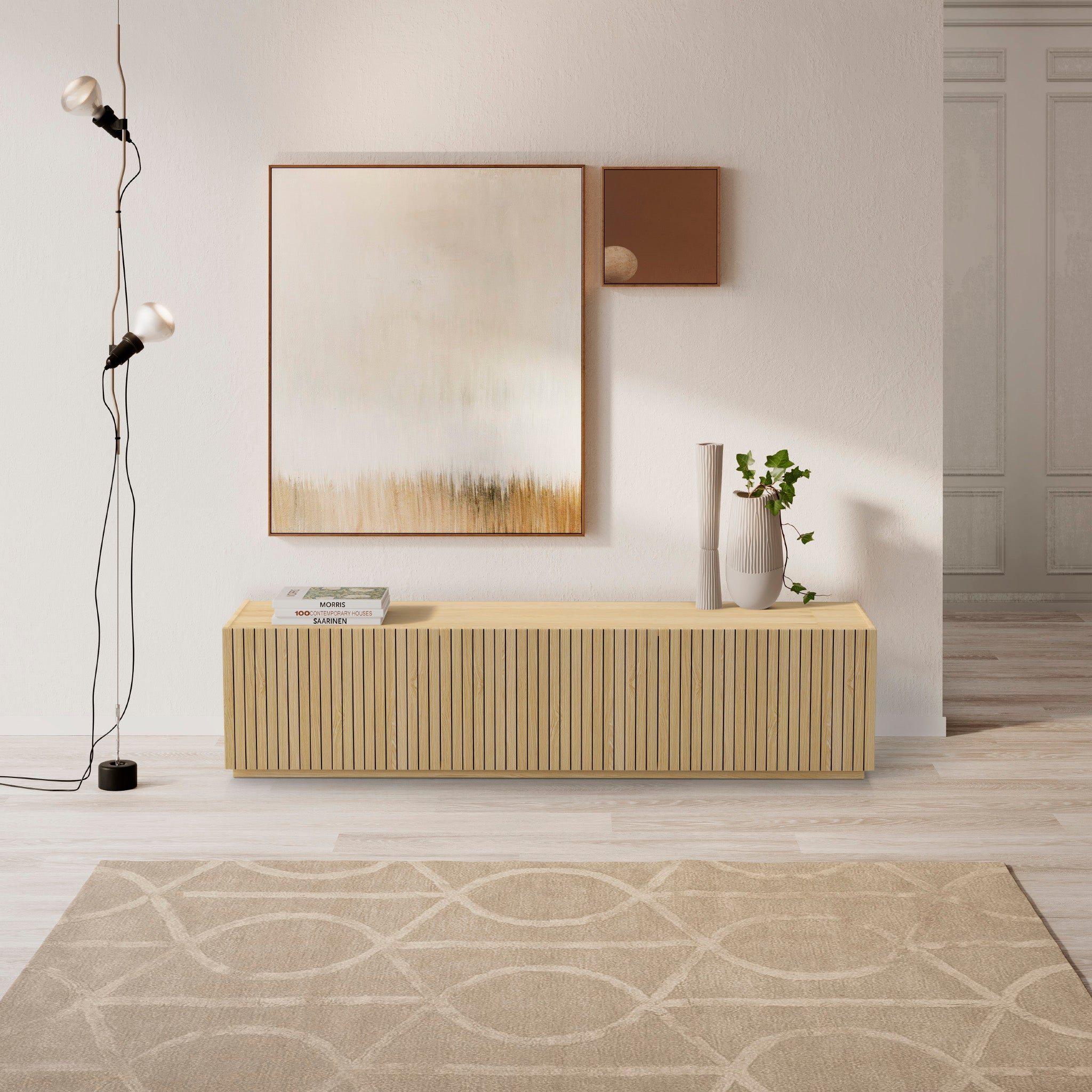 Meuble TV contemporain 3 portes 6 compartiments 178x41 cm Averno en bois chêne