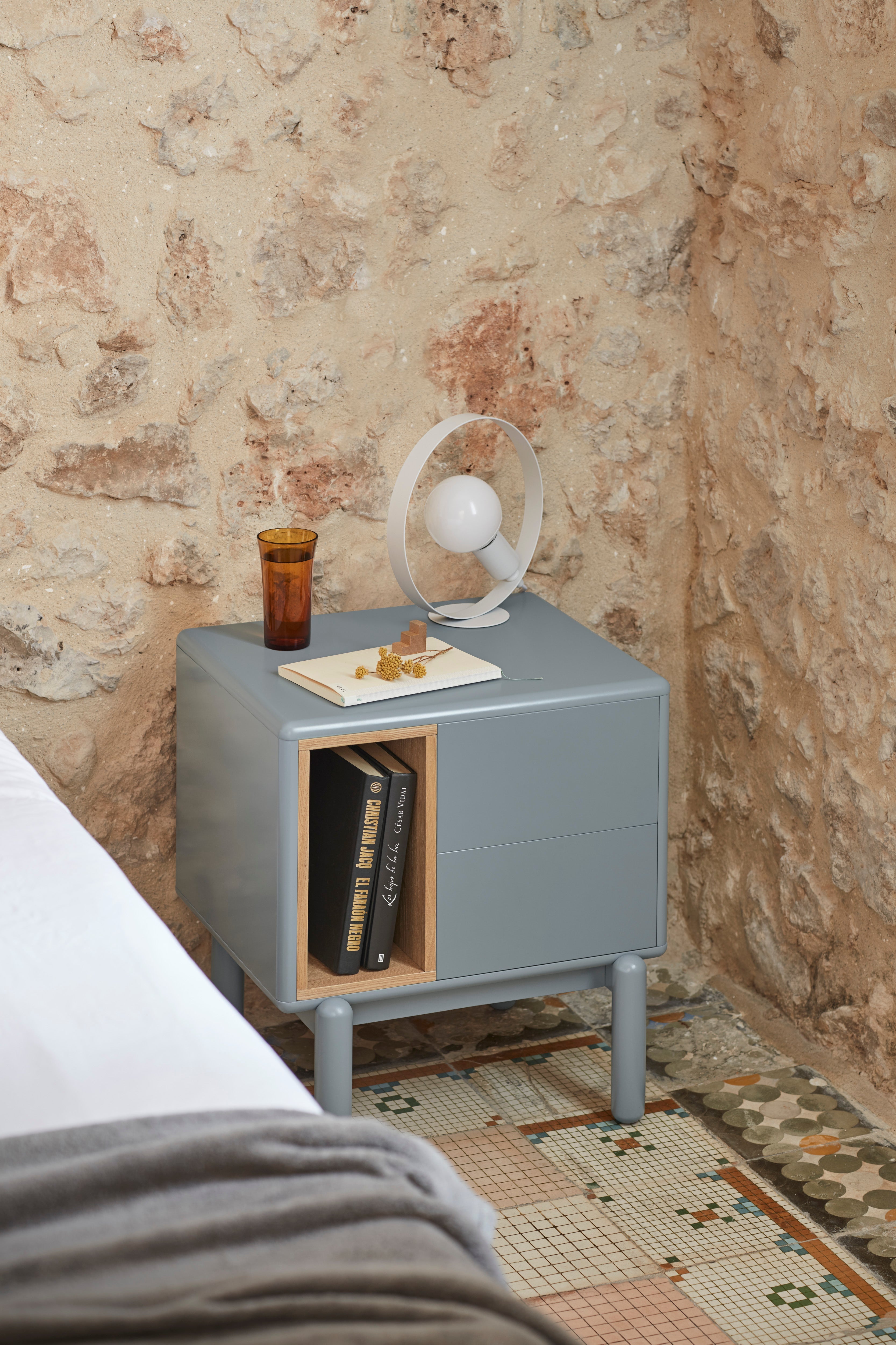 Table de chevet 2 tiroirs 48x35 cm Corvo de Teulat gris perle