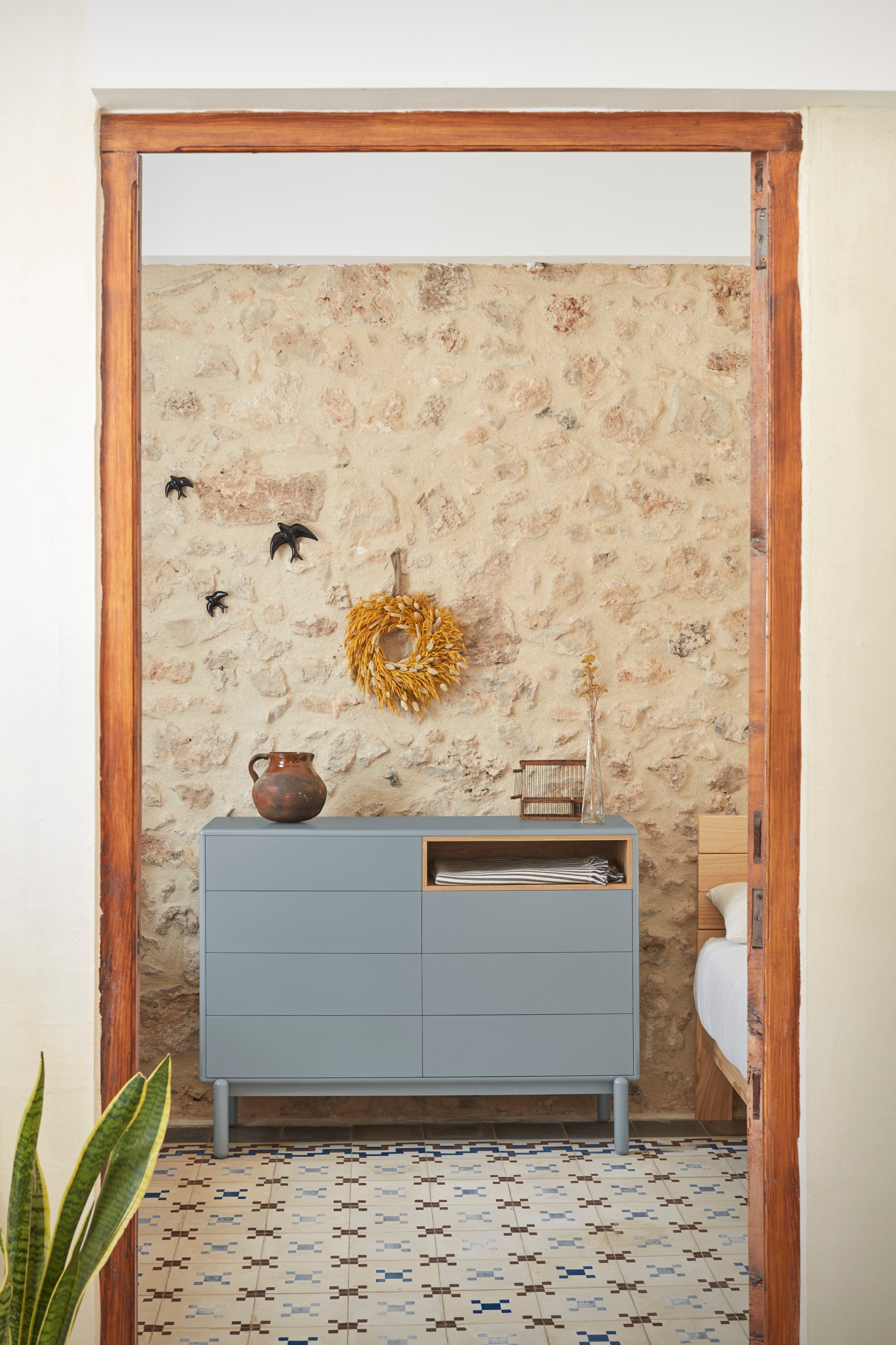 Commode 7 tiroirs 120x40 cm Corvo de Teulat gris perle