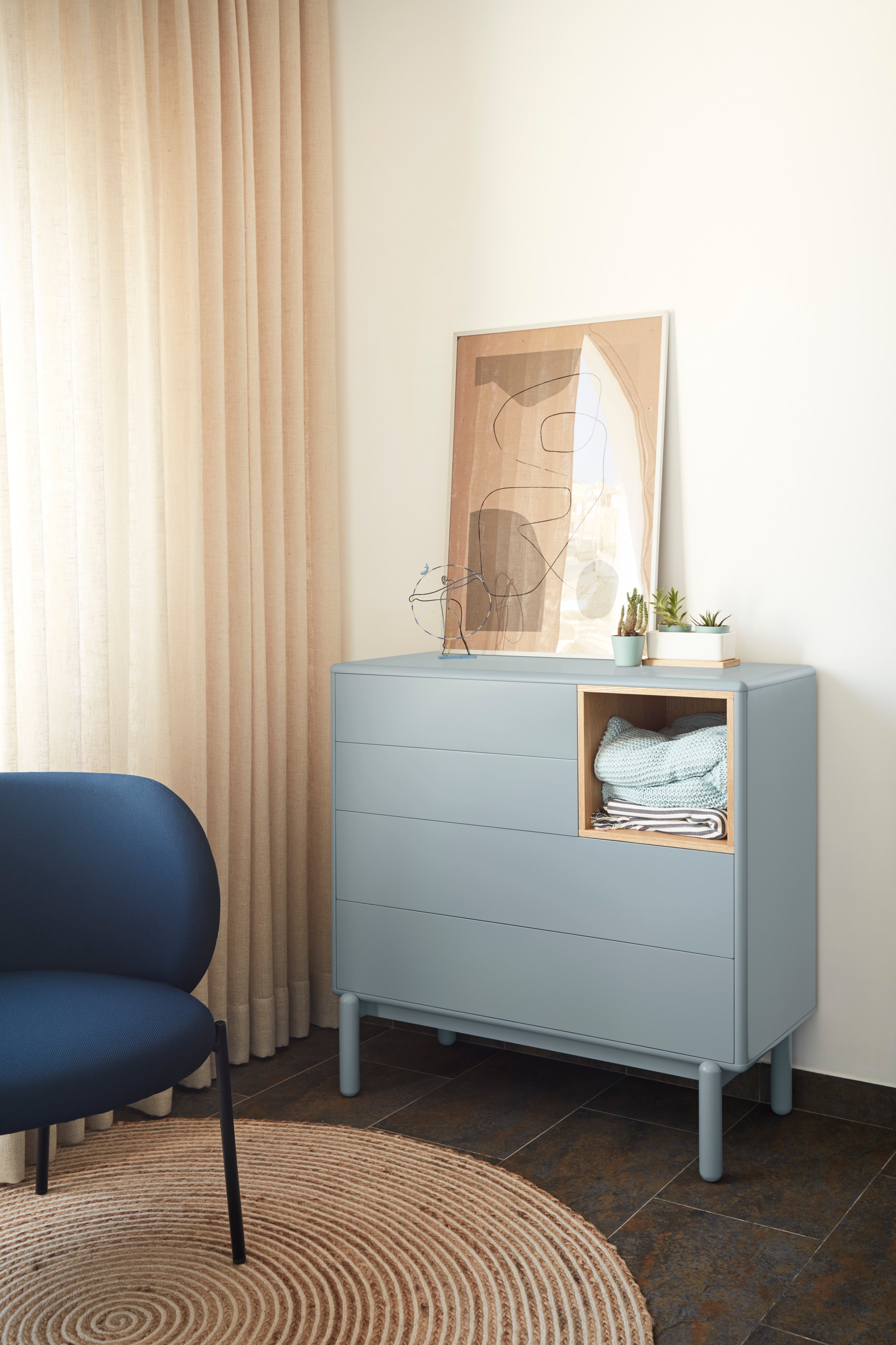 Commode 4 tiroirs 90x40 cm Corvo de Teulat gris perle