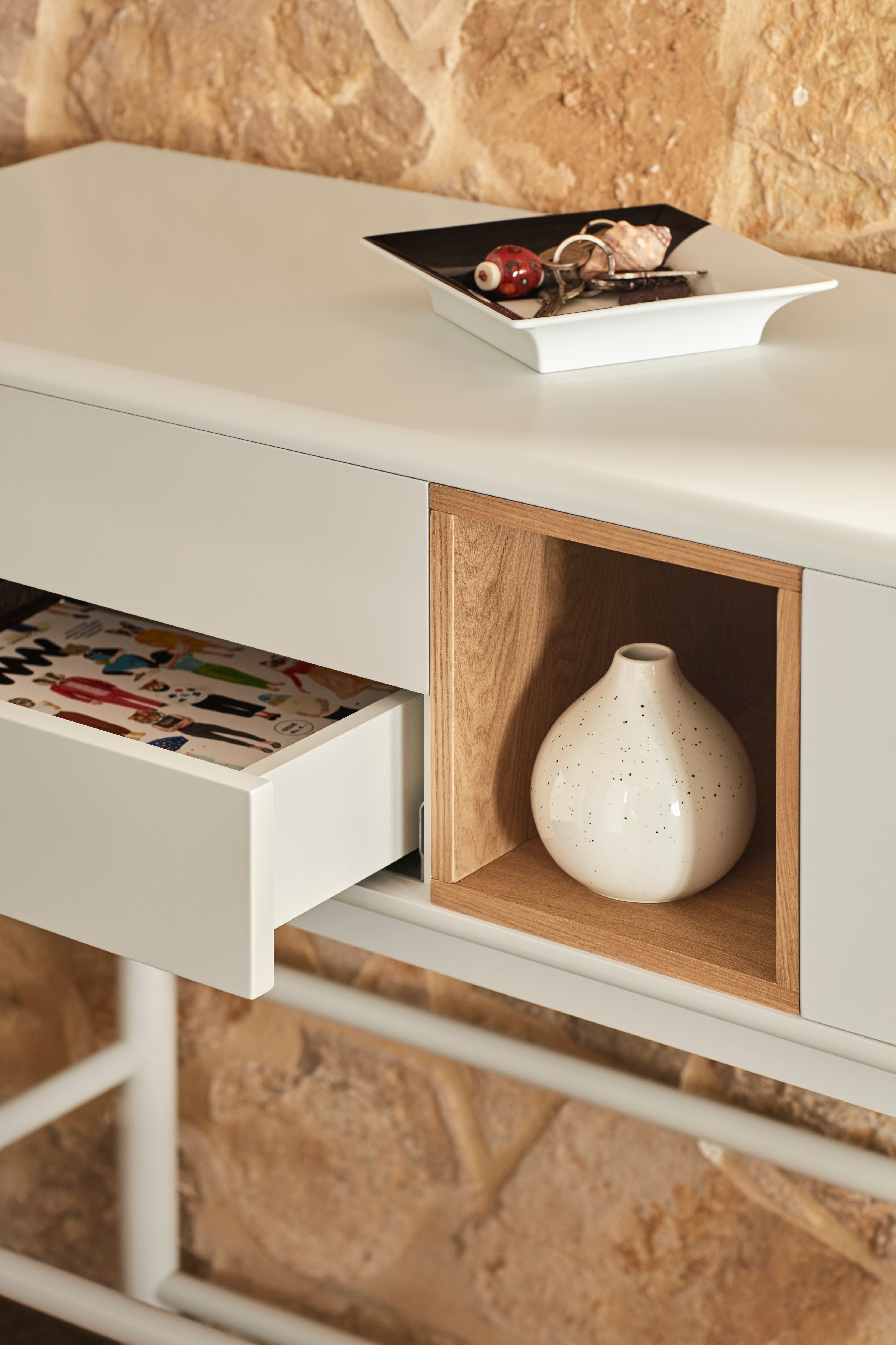 Console 2 tiroirs 120x35 cm Corvo de Teulat crème