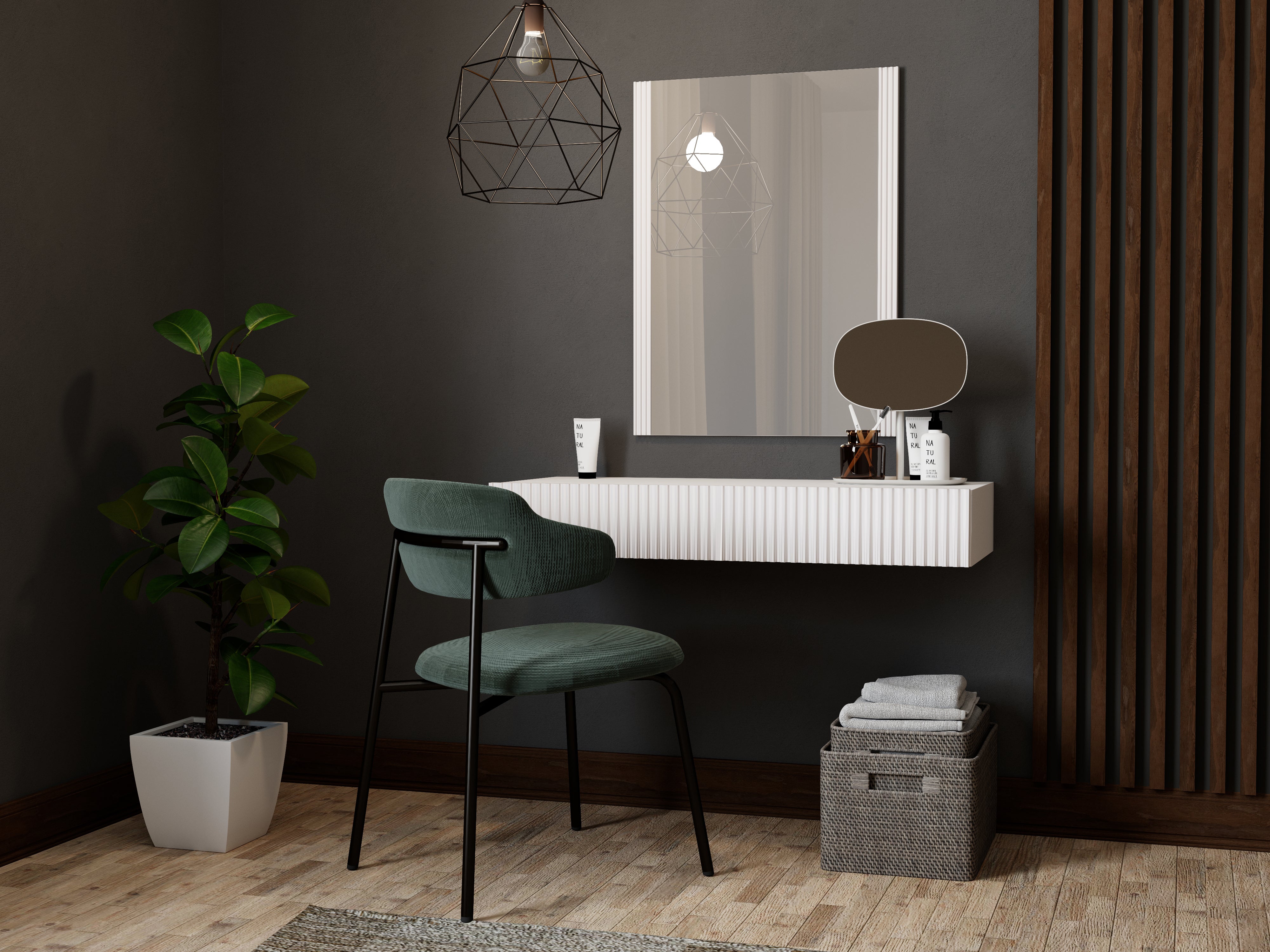 Console 1 tiroir suspendue avec miroir Bijou 80x97 cm
