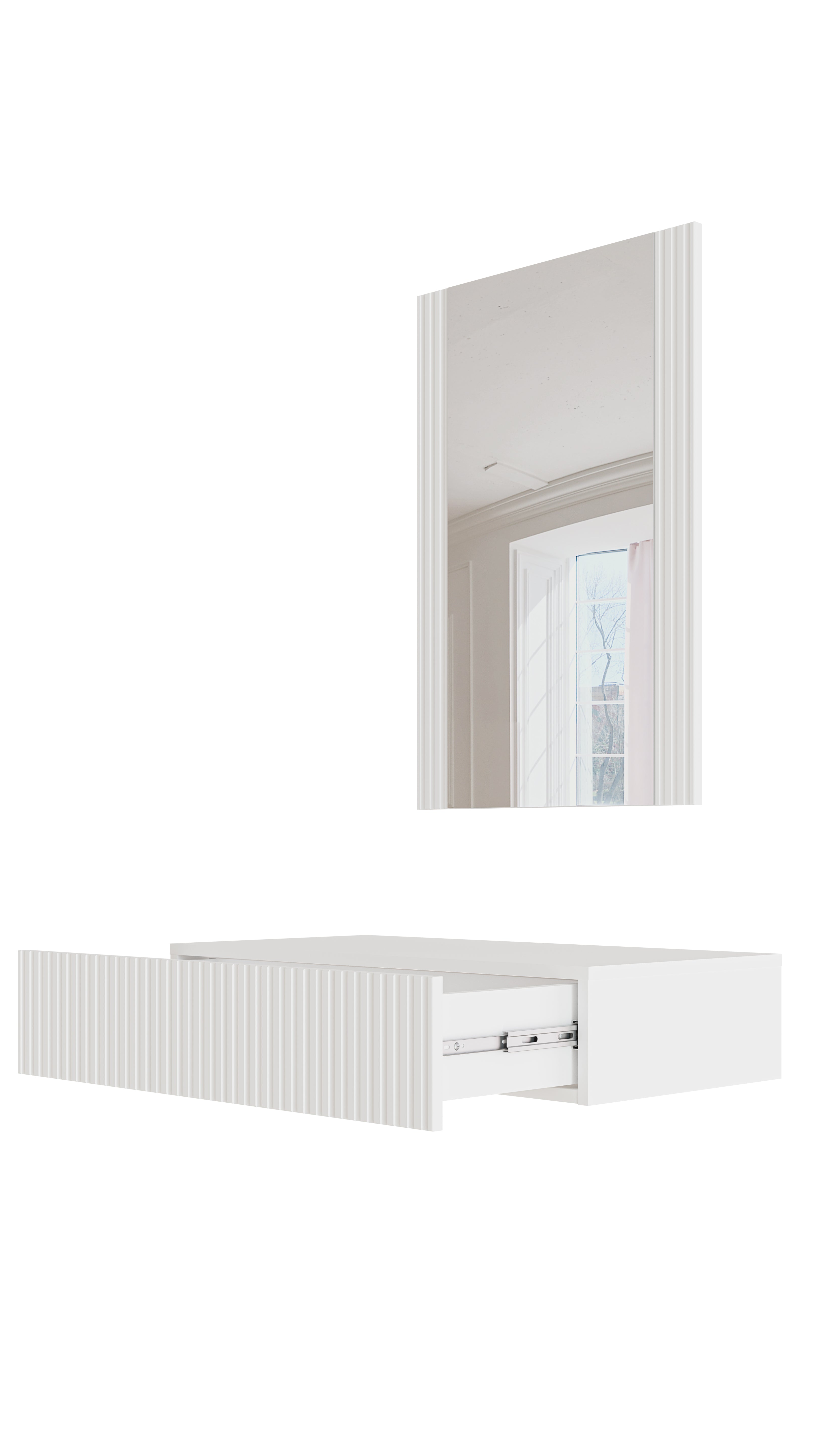 Console 1 tiroir suspendue avec miroir Bijou 80x97 cm