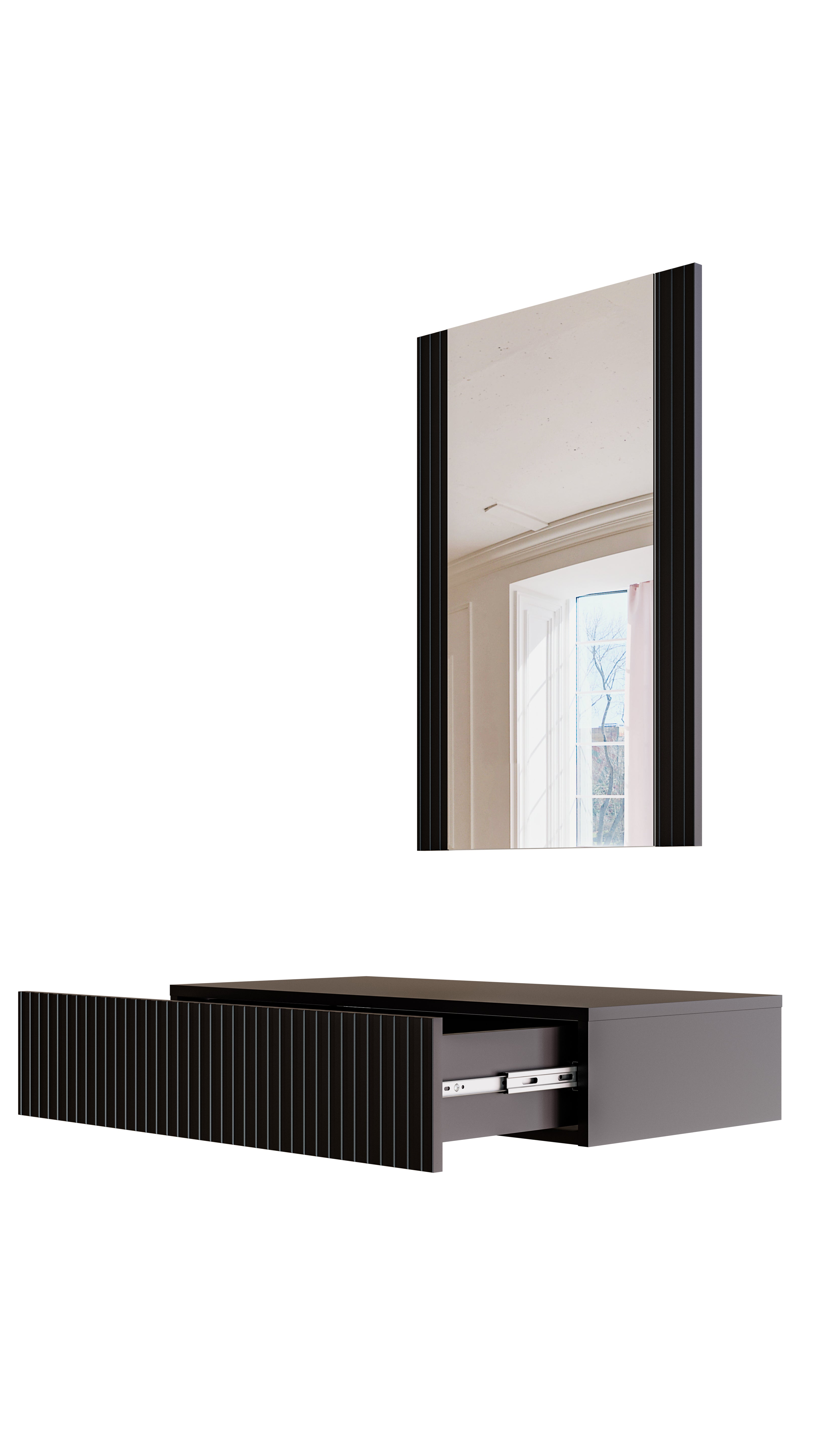 Console 1 tiroir suspendue avec miroir Bijou 80x97 cm