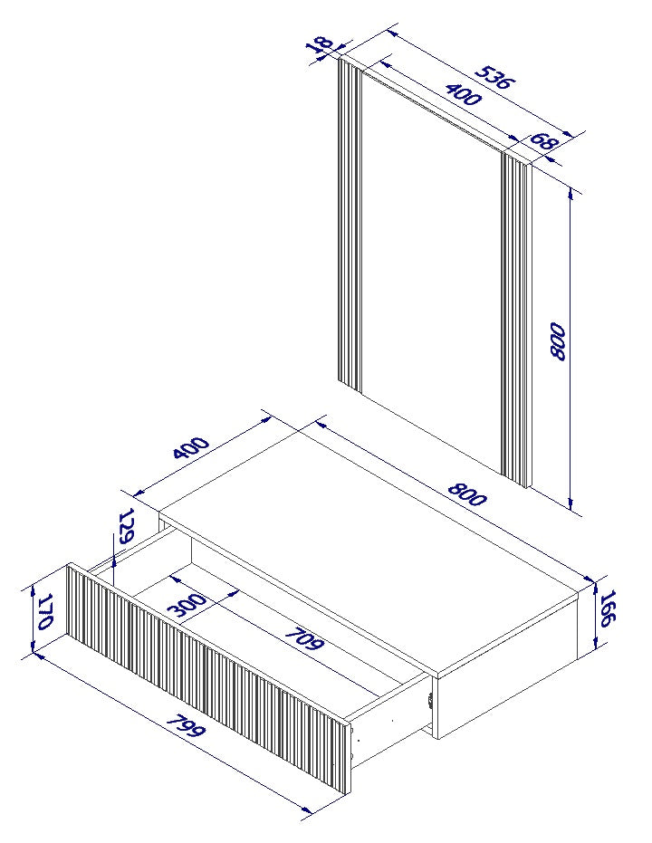 Console 1 tiroir suspendue avec miroir Bijou 80x97 cm