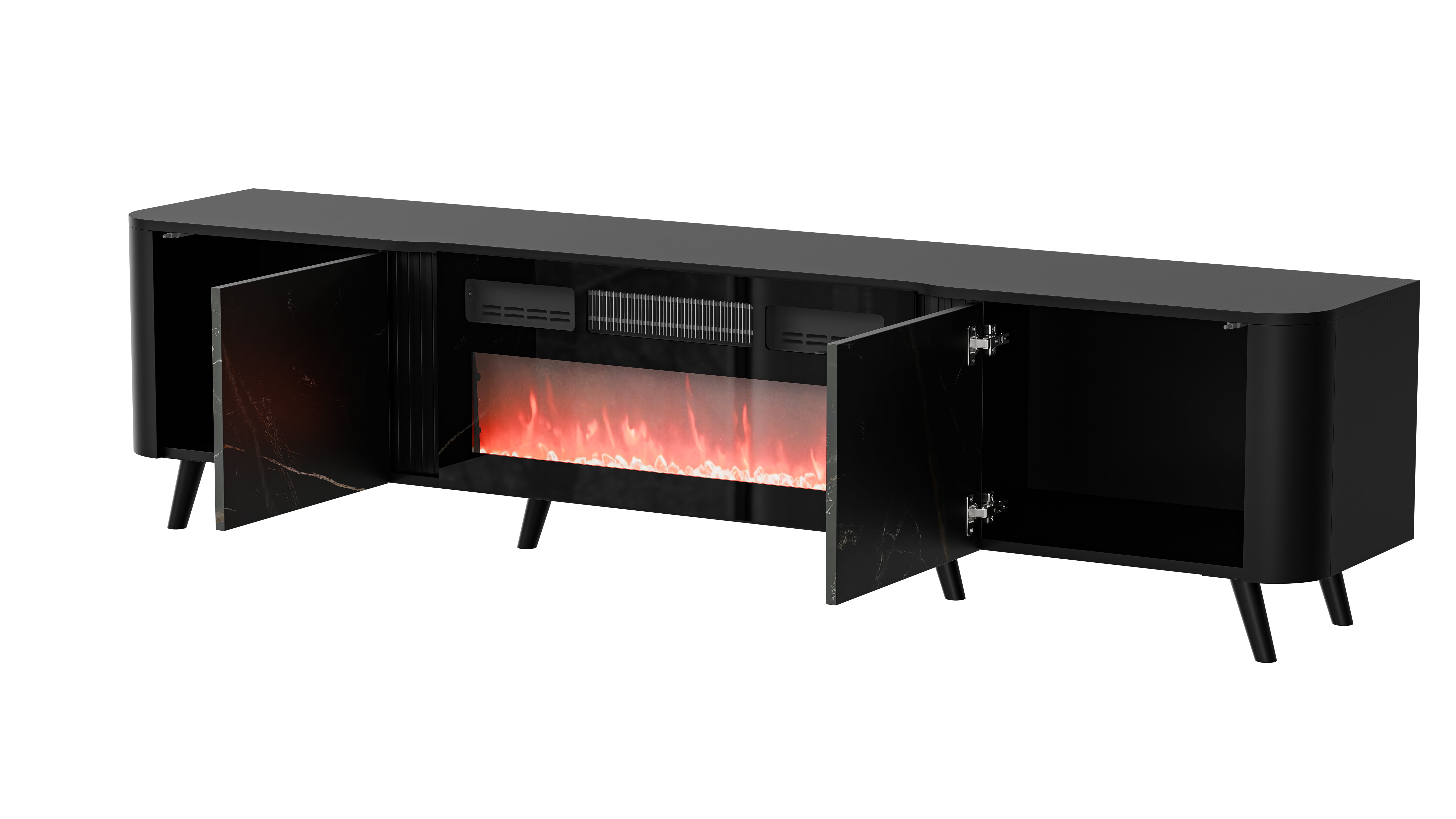 Meuble TV 2 portes avec cheminée intégrée Harmonie 200x49 cm