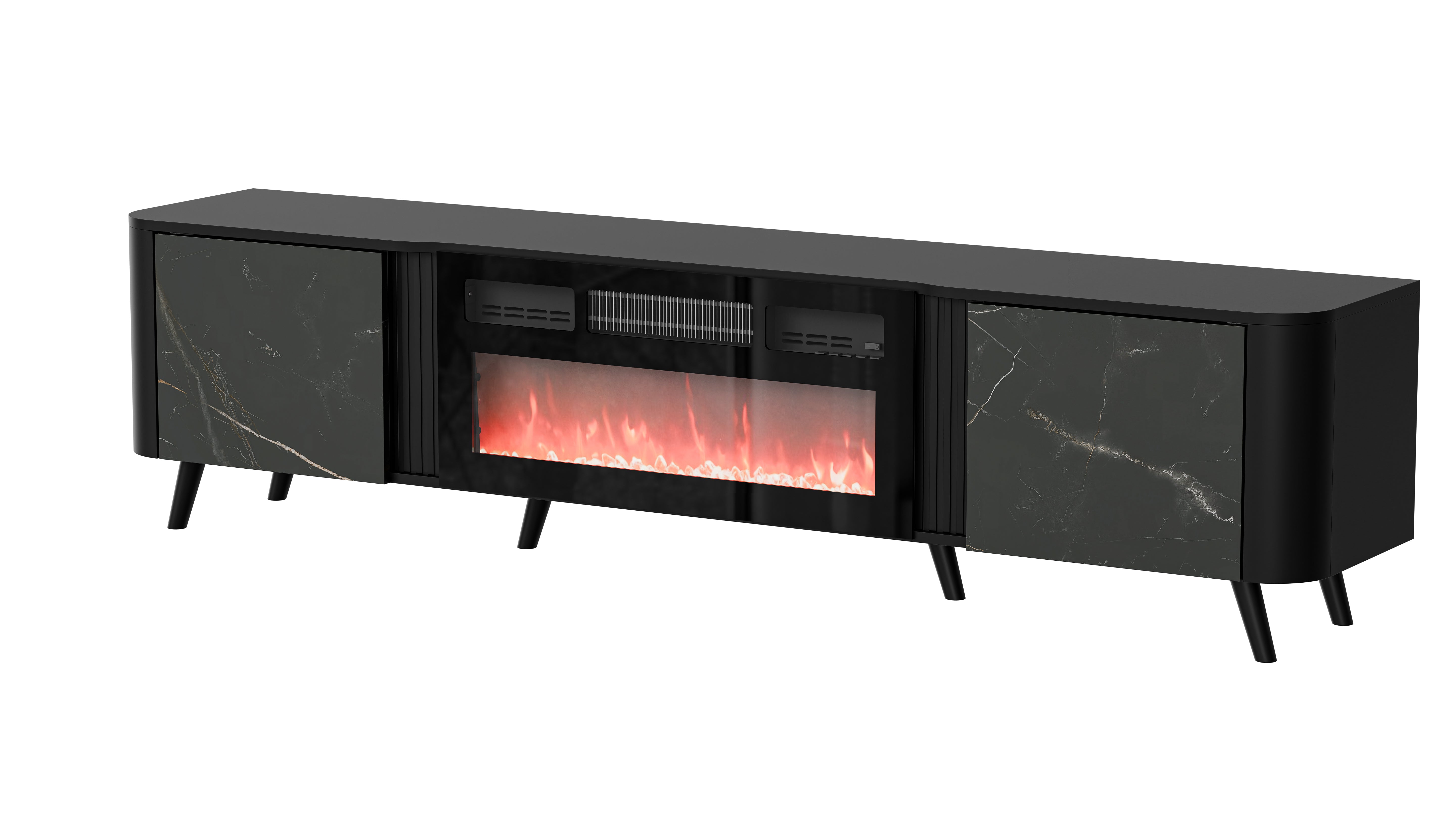 Meuble TV 2 portes avec cheminée intégrée Harmonie 200x49 cm