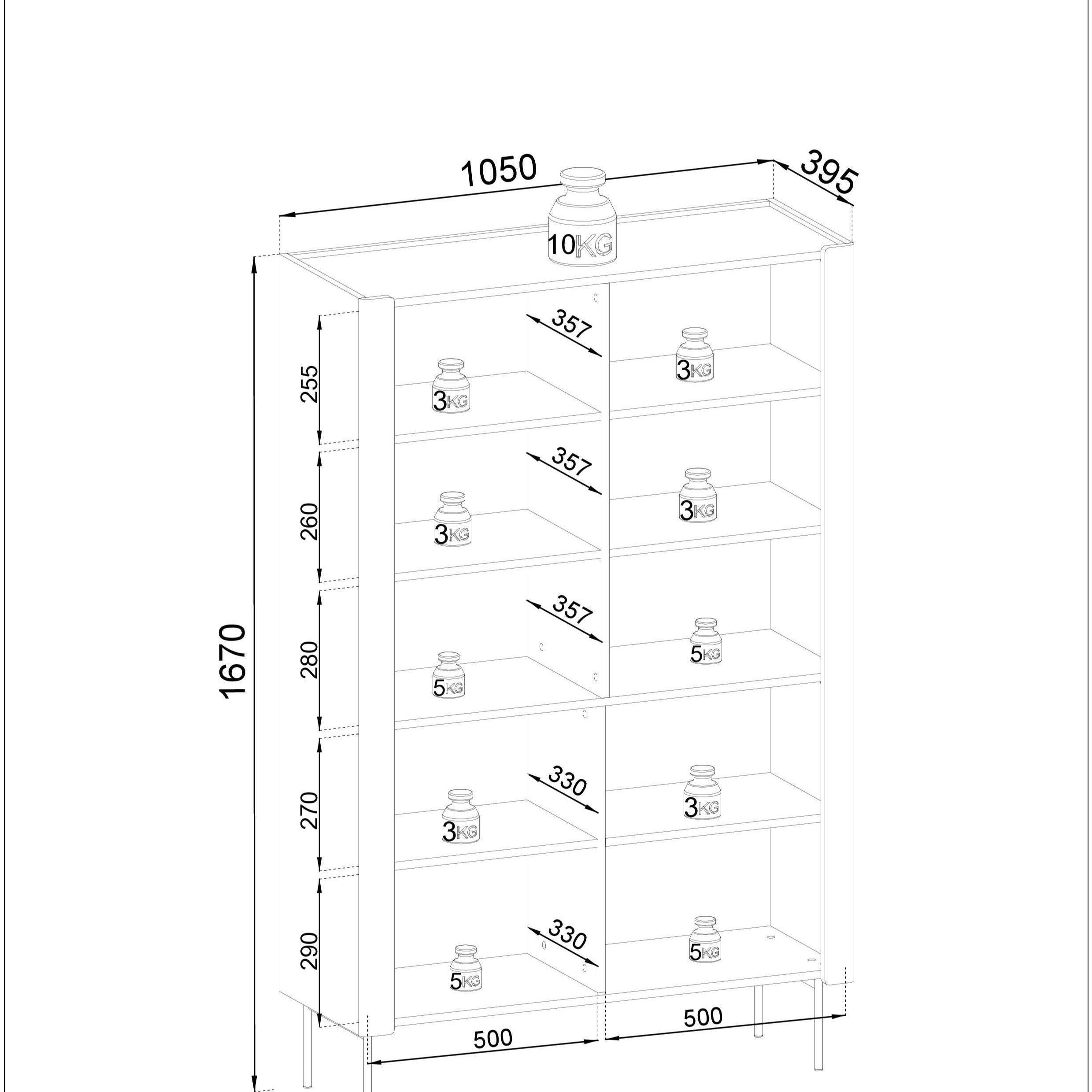 Buffet 2 portes avec étagères en bois laminé noyer et cachemire Lumia 105x167 cm
