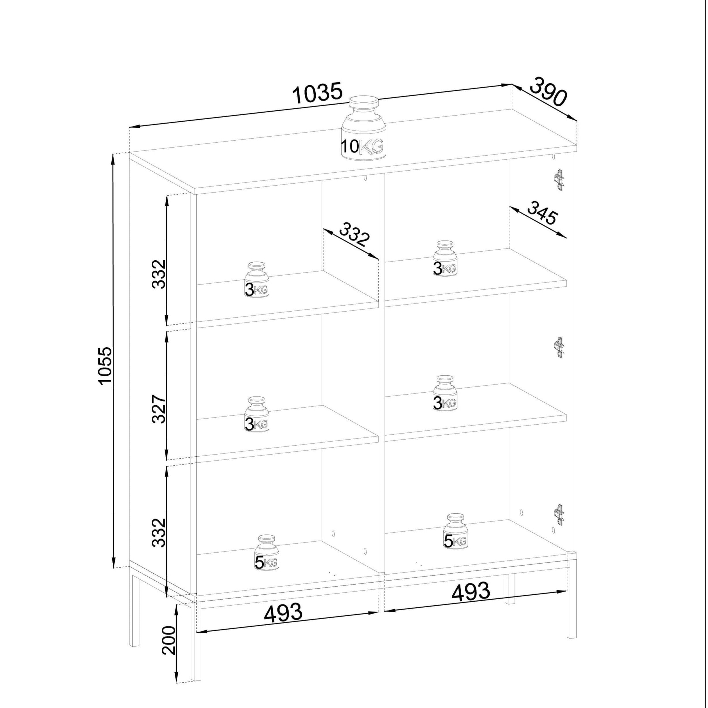 Vitrine 2 portes avec LED intégrées noir et chêne Aura 104x126 cm