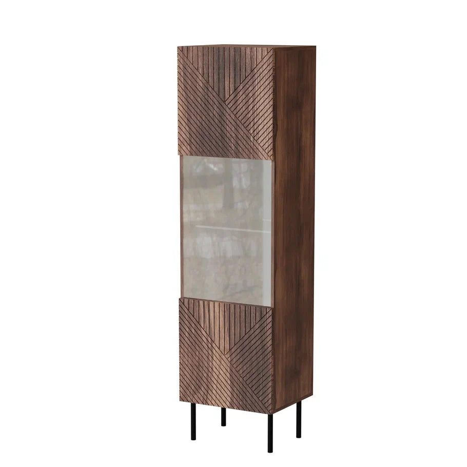 Vitrine 1 porte noyer avec pied en métal Deco 50x187 cm
