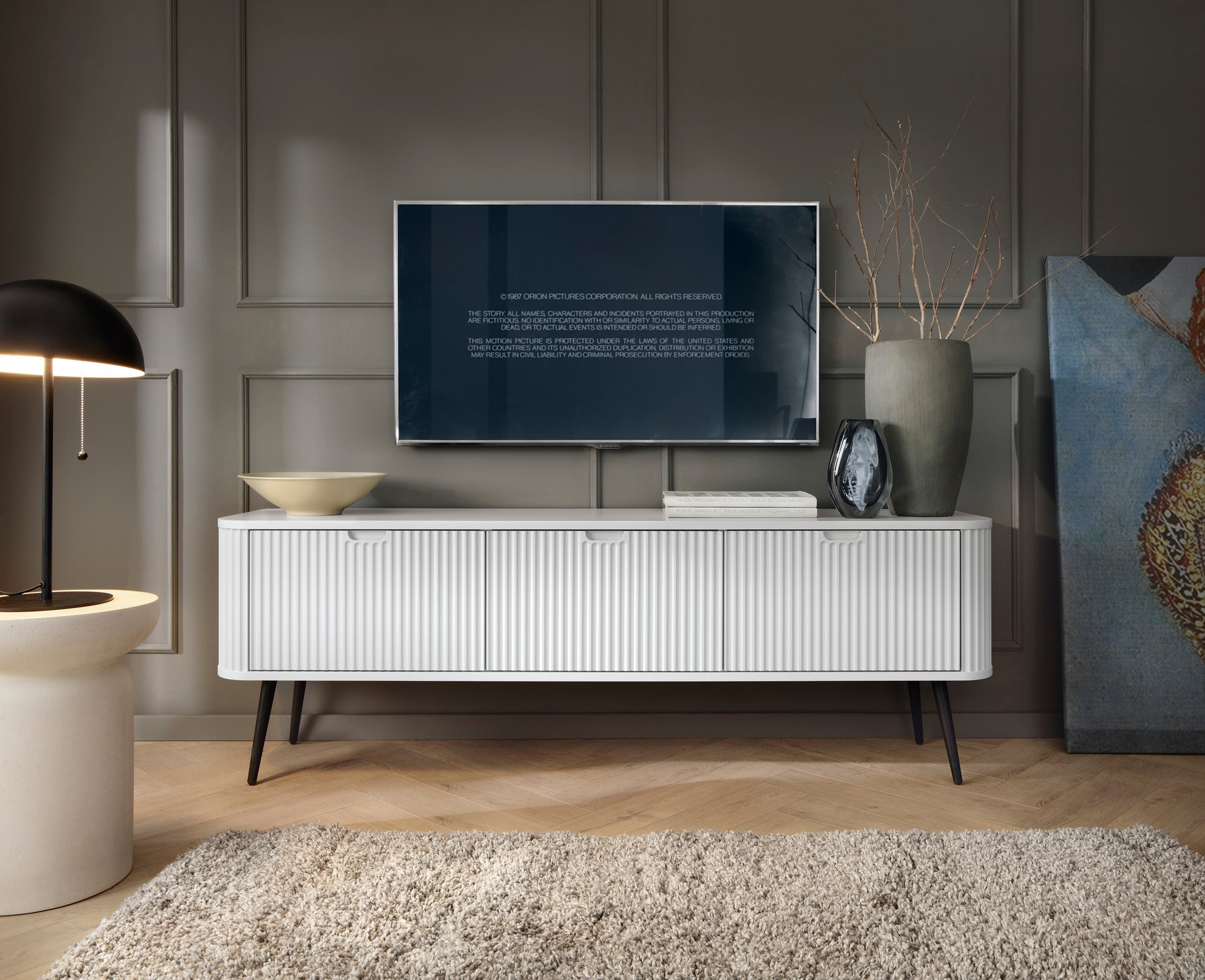 Meuble TV 3 portes avec pieds en métal Calisio 168x56 cm