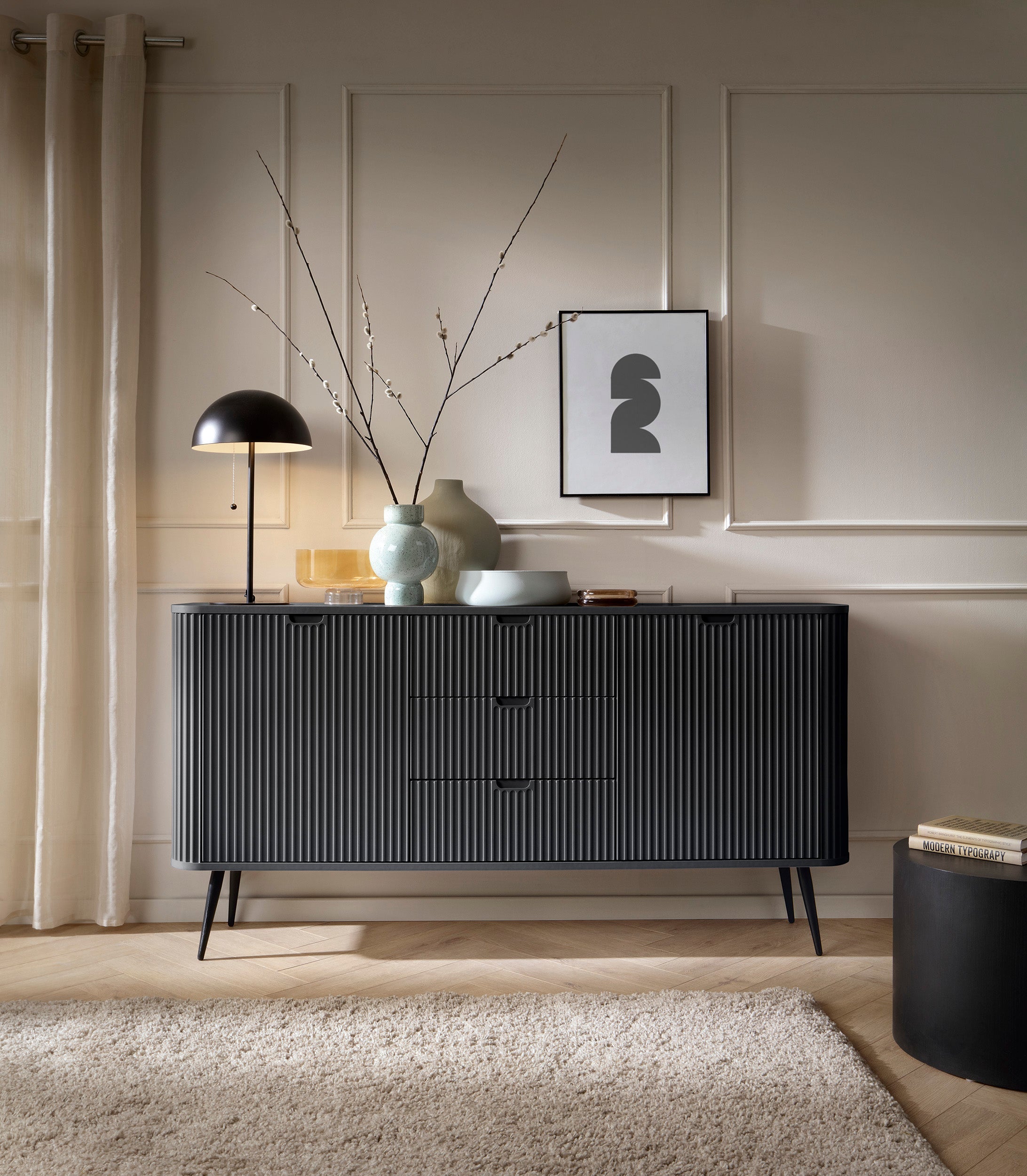 Buffet 2 portes 3 tiroirs avec pieds en métal Calisio 168x87 cm