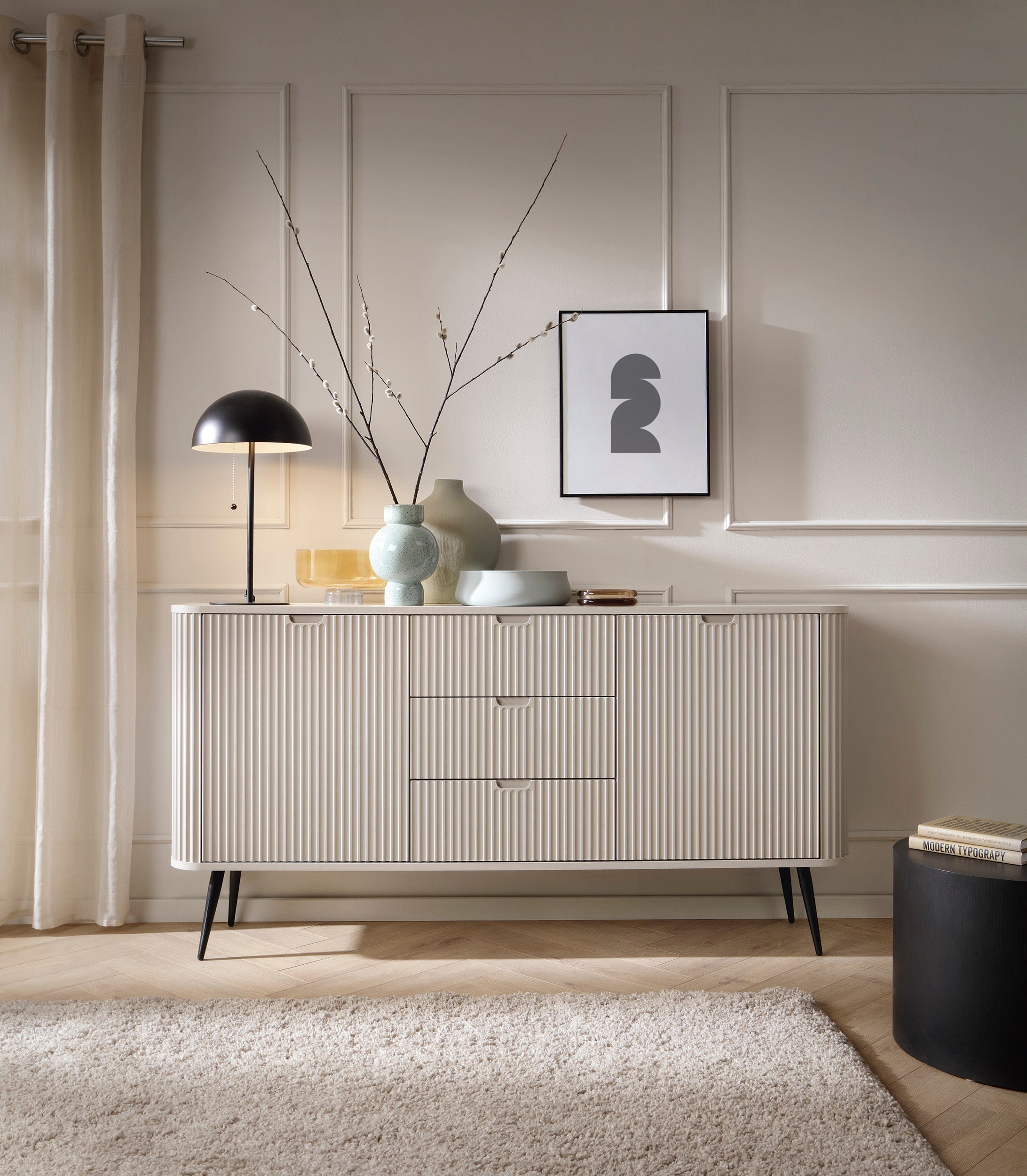 Buffet 2 portes 3 tiroirs avec pieds en métal Calisio 168x87 cm