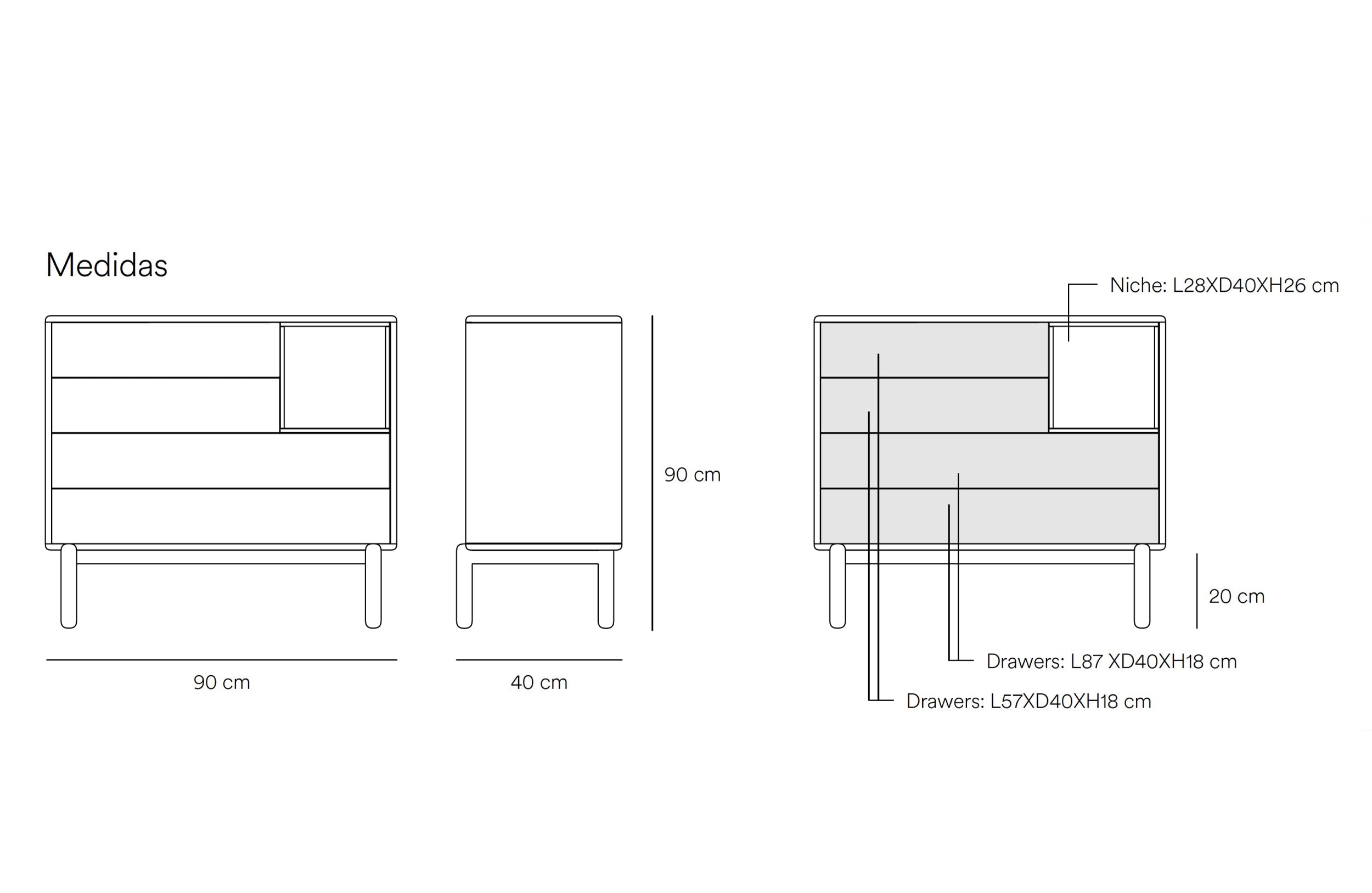 Commode 4 tiroirs 90x40 cm Corvo de Teulat crème
