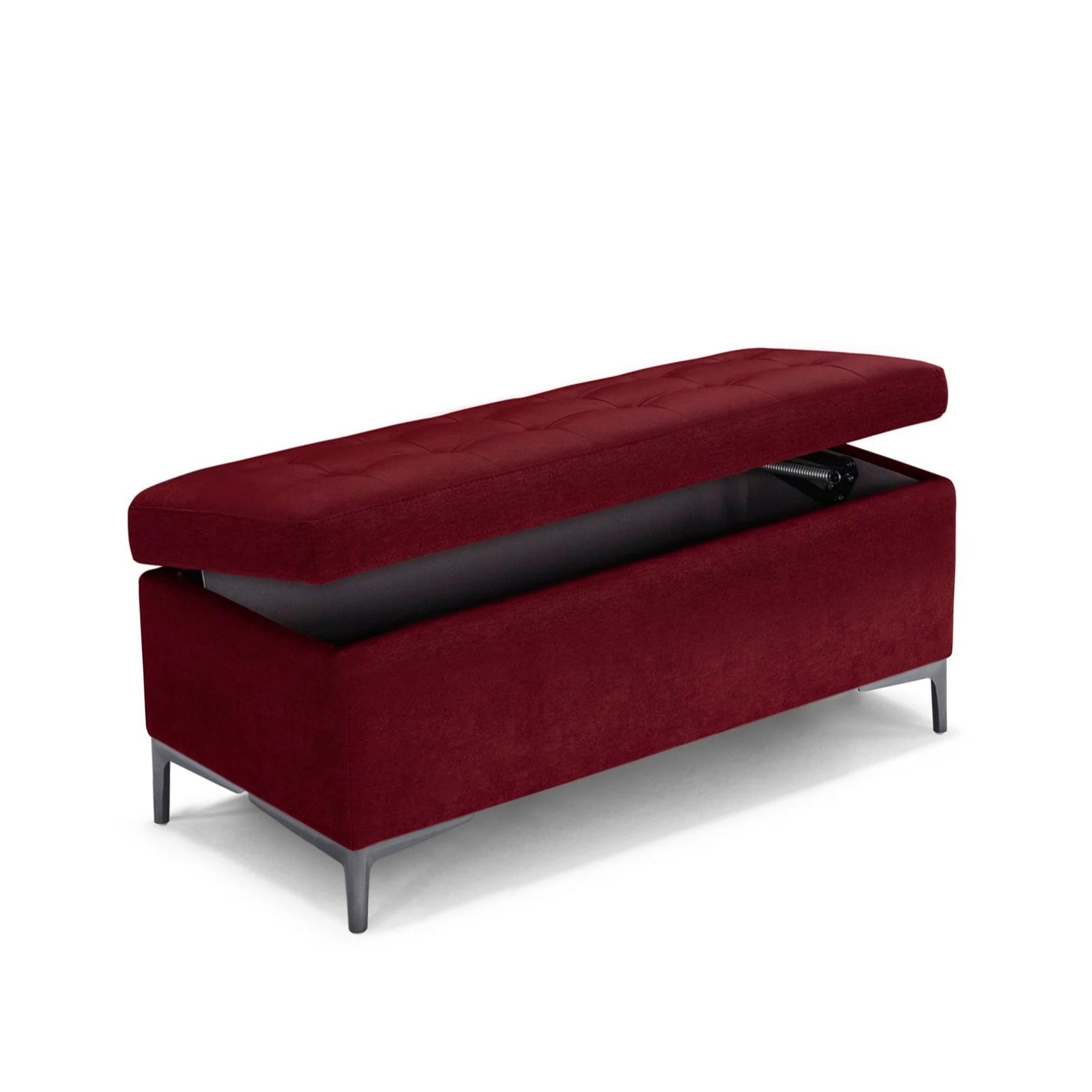 Banc CORBARA 110x50 cm rangement Made in Italy matelassé en tissu chenille bordeaux