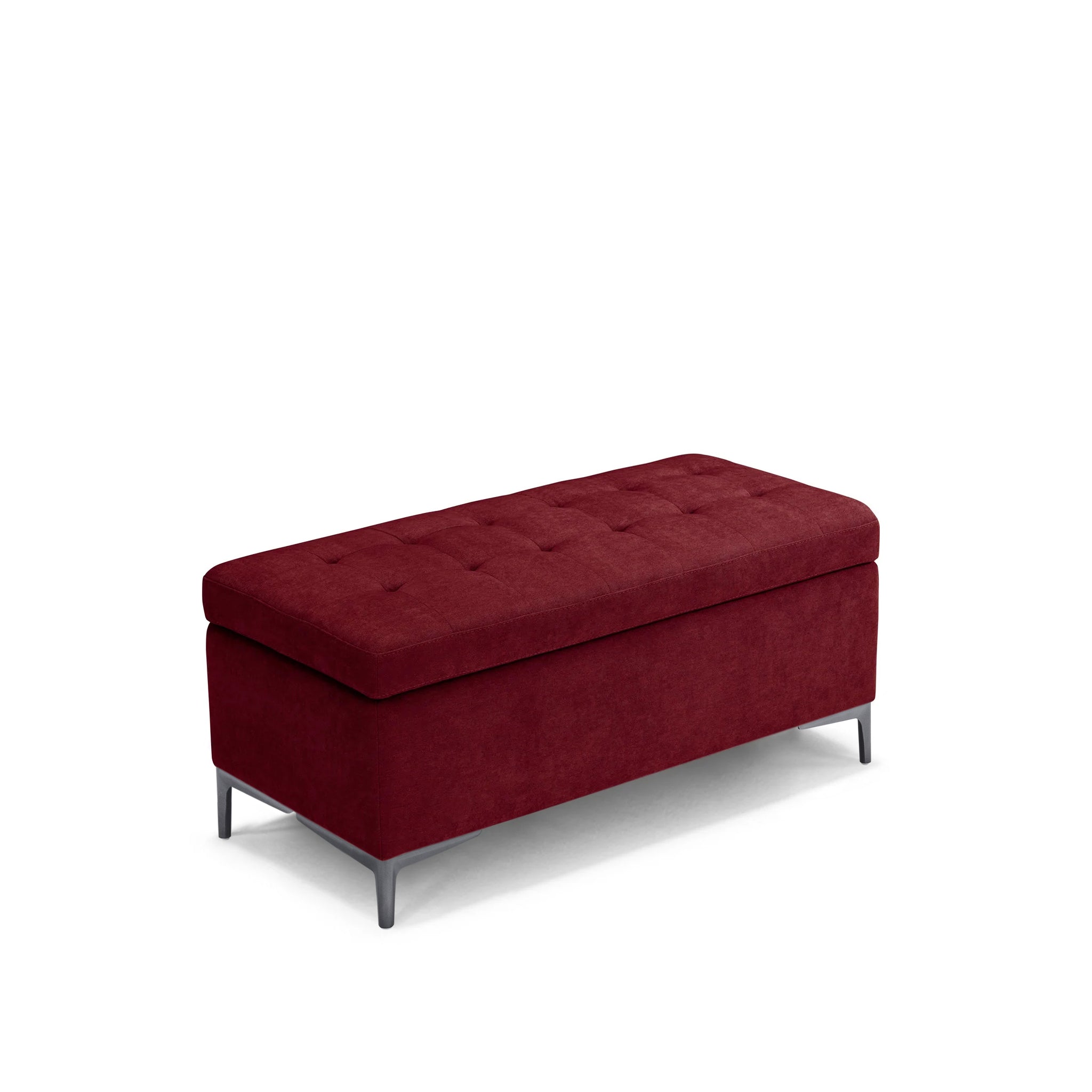 Banc CORBARA 110x50 cm rangement Made in Italy matelassé en tissu chenille bordeaux