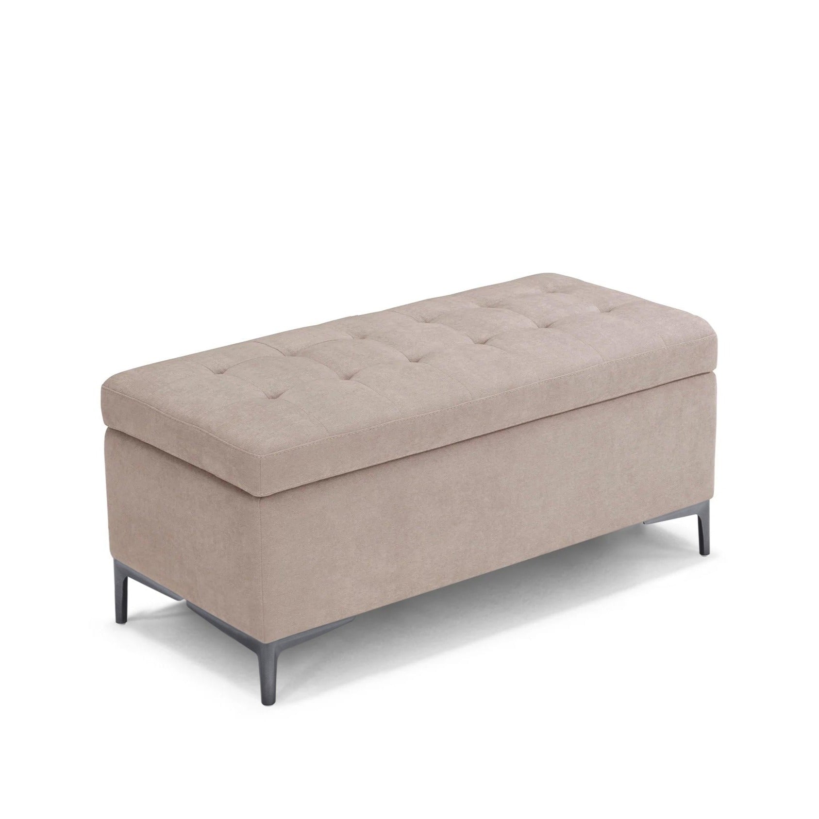 Banc CORBARA 110x50 cm rangement Made in Italy matelassé en tissu chenille camel