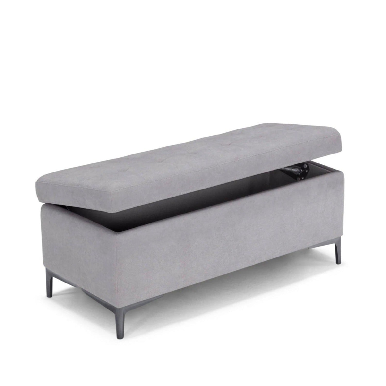 Banc CORBARA 110x50 cm rangement Made in Italy matelassé en tissu chenille gris clair