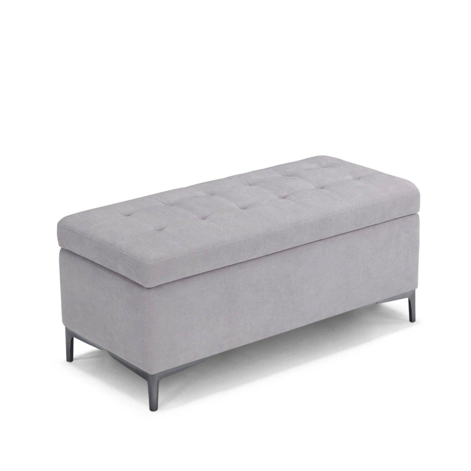 Banc CORBARA 110x50 cm rangement Made in Italy matelassé en tissu chenille gris clair