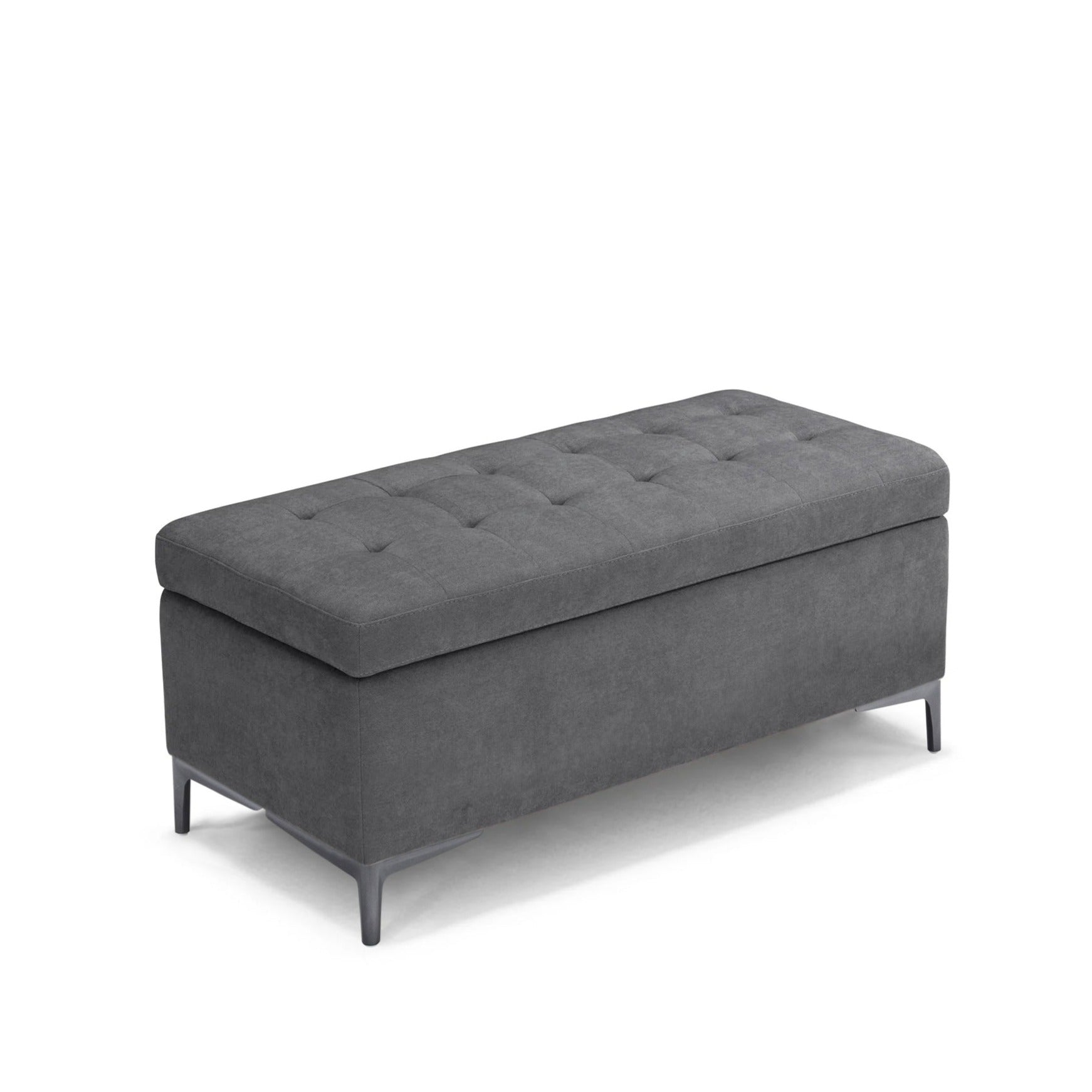 Banc CORBARA 110x50 cm rangement Made in Italy matelassé en tissu chenille gris foncé