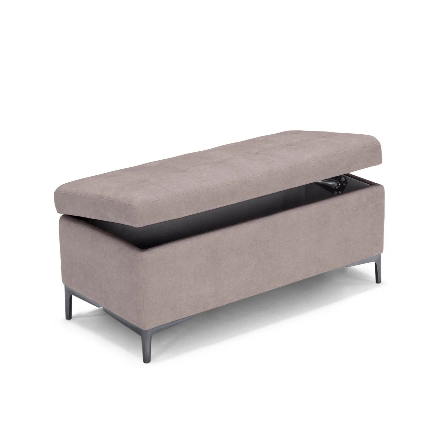 Banc CORBARA 110x50 cm rangement Made in Italy matelassé en tissu chenille gris tourterelle