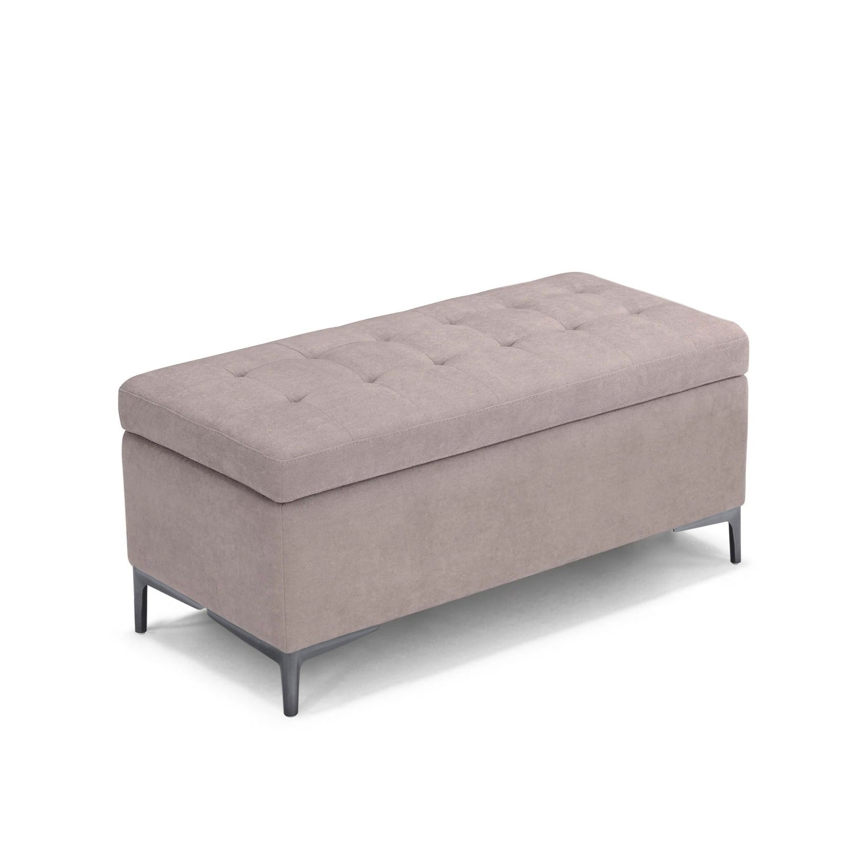 Banc CORBARA 110x50 cm rangement Made in Italy matelassé en tissu chenille gris tourterelle