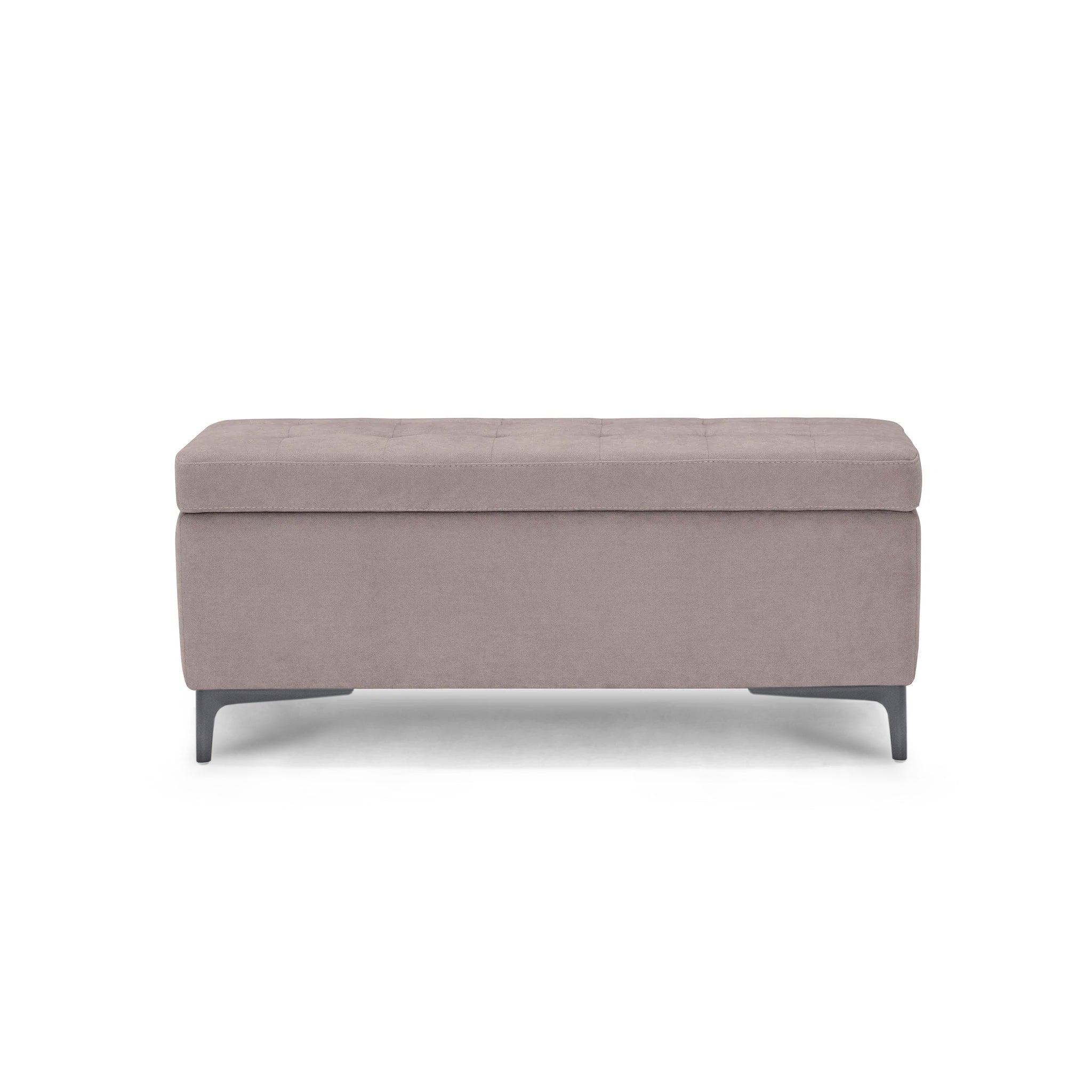 Banc CORBARA 110x50 cm rangement Made in Italy matelassé en tissu chenille gris tourterelle