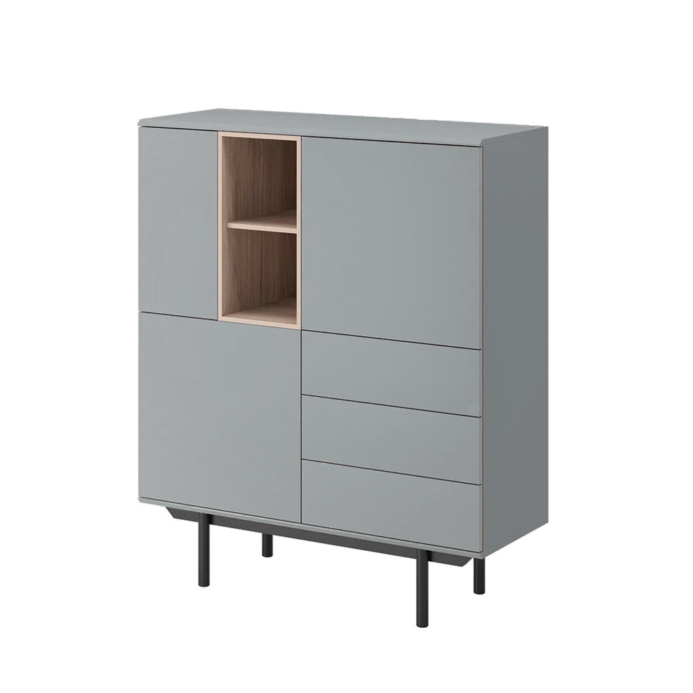 Buffet 3 portes 3 tiroirs et pieds en bois laminé gris Fogliano 100x121 cm