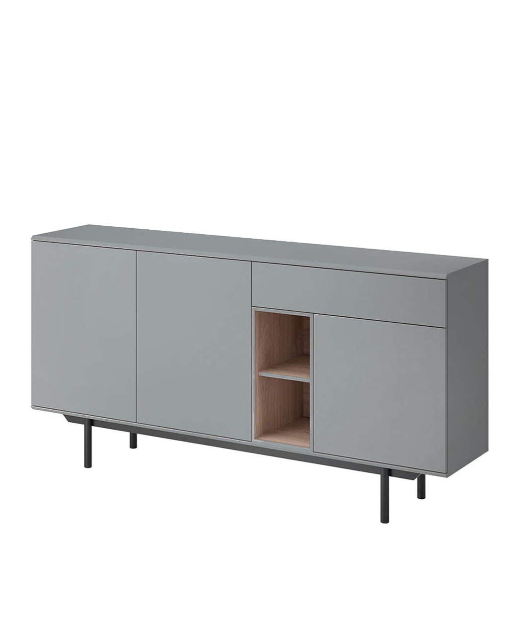 Buffet 3 portes 1 tiroir et pieds en bois laminé gris Fogliano 175x40 cm