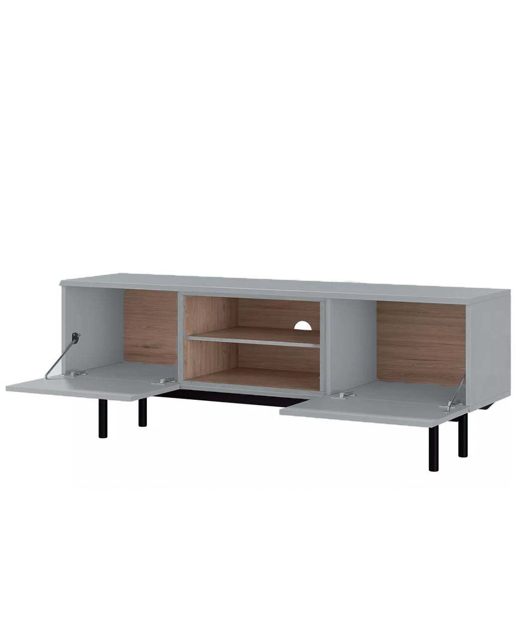 Meuble TV 2 portes et pieds en bois laminé gris Fogliano 150x40 cm