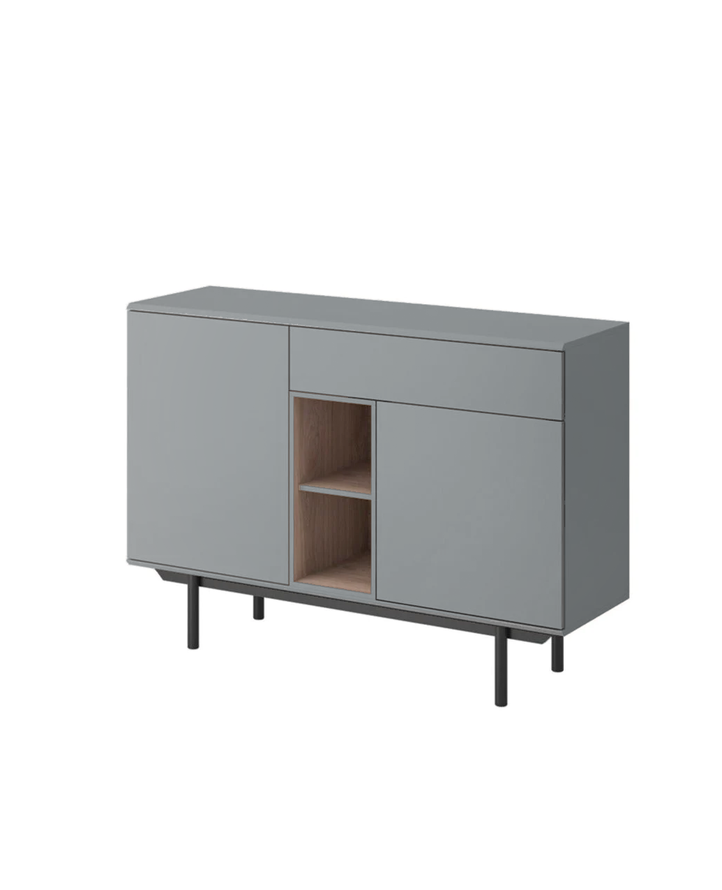 Buffet 3 portes 1 tiroir et pieds en bois laminé gris Fogliano 125x40 cm