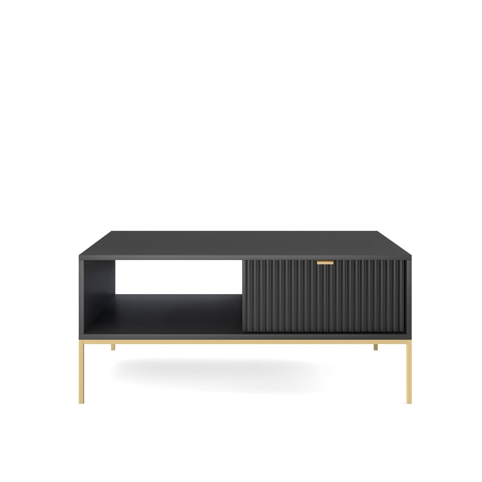 Table basse avec pieds en métal 1 tiroir et 1 compartiment en bois laminé Miseno 104x68 cm