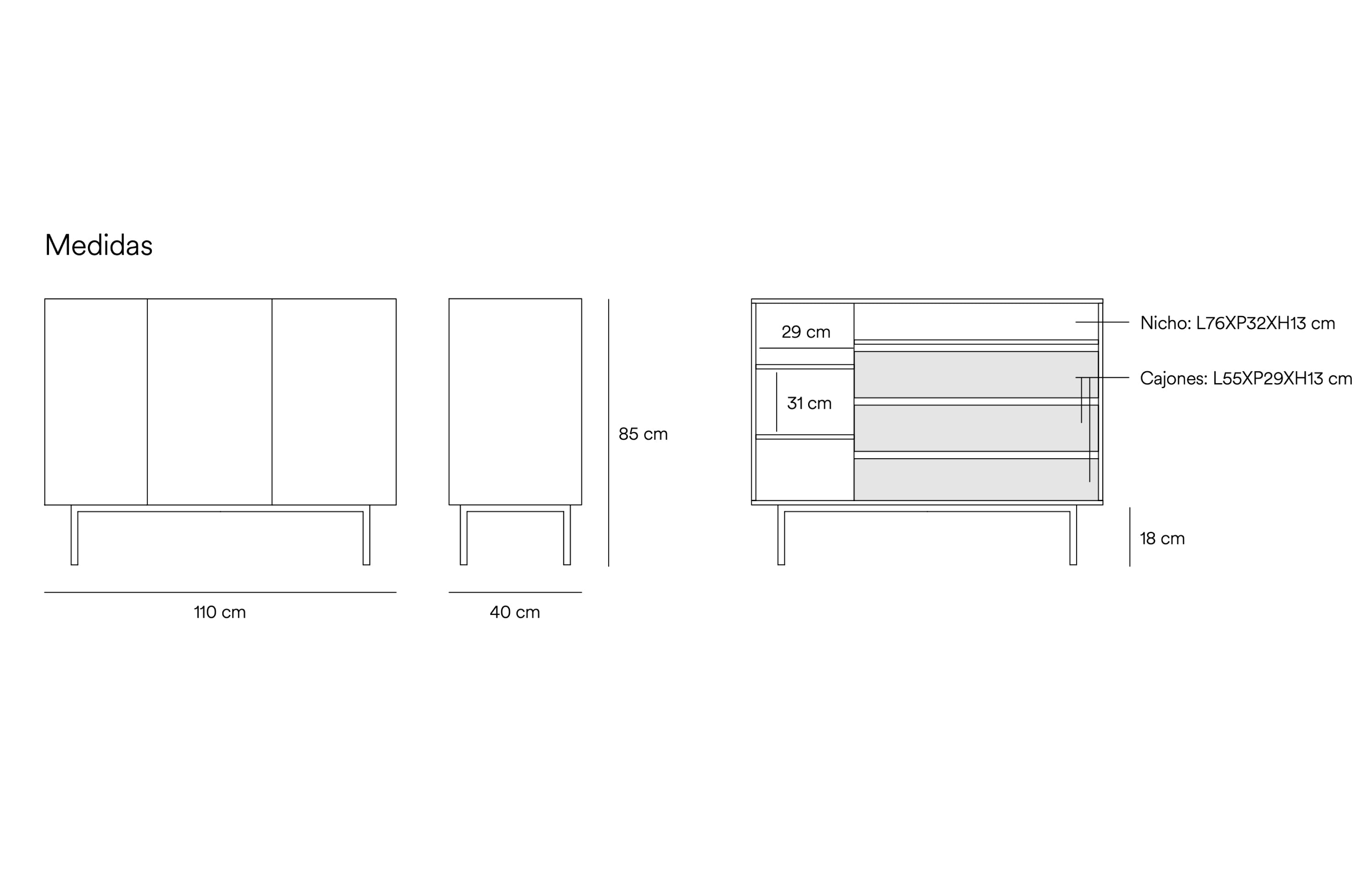 Buffet 3 portes 110x40 cm Arista de Teulat noir