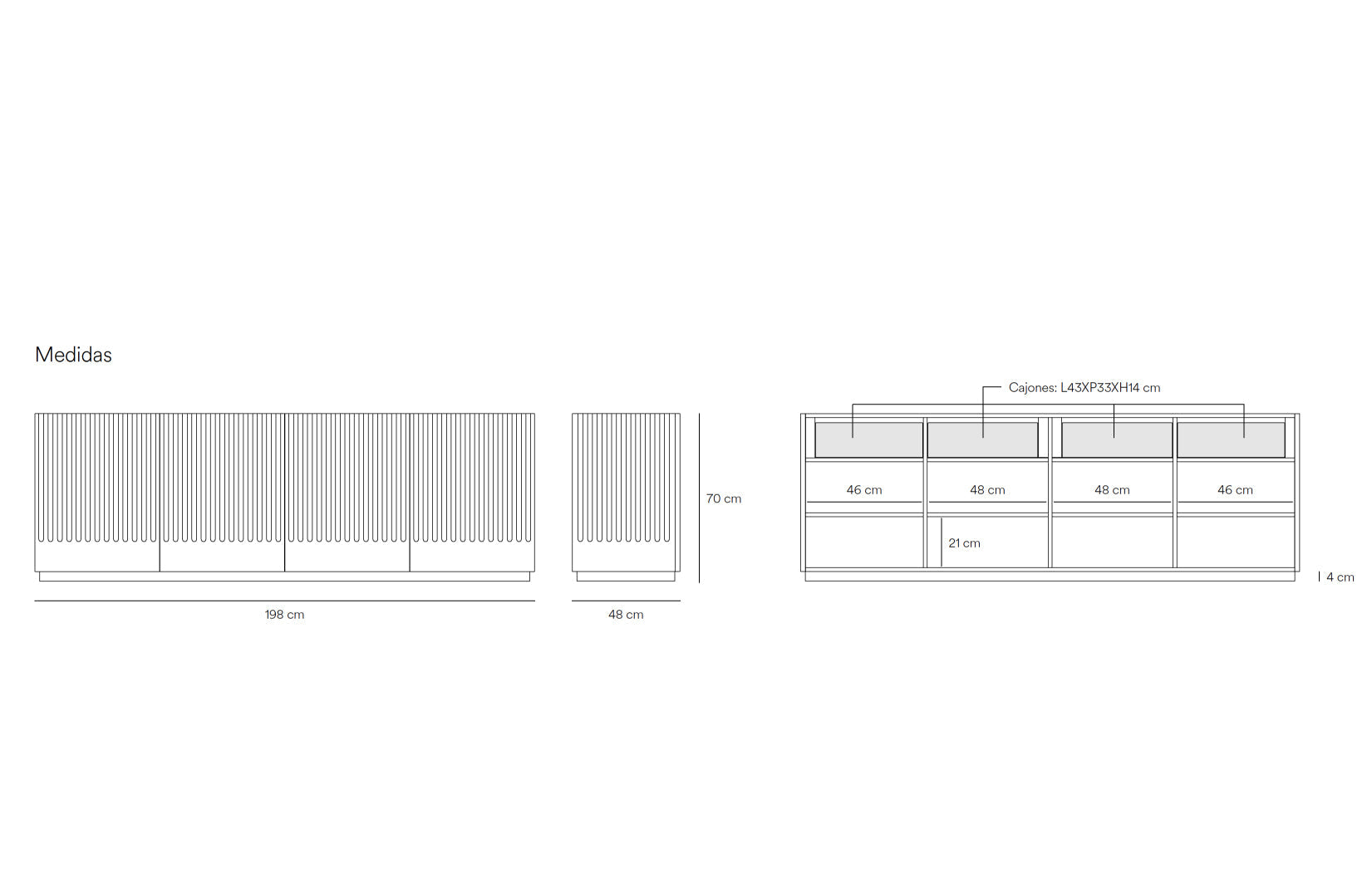Buffet 4 portes 198x48 cm Doric de Teulat blanc