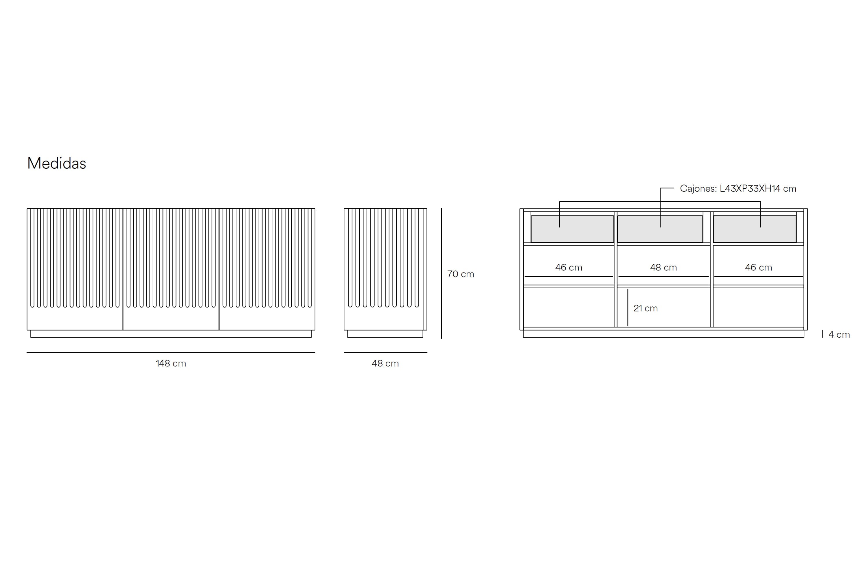 Buffet 3 portes 148x48 cm Doric de Teulat noir