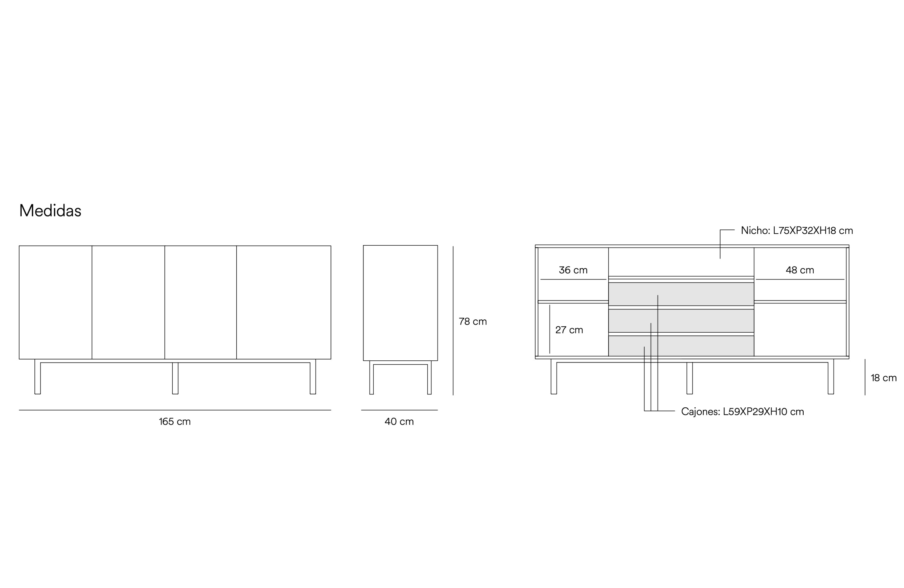 Buffet 4 portes 165x40 cm Arista de Teulat noir