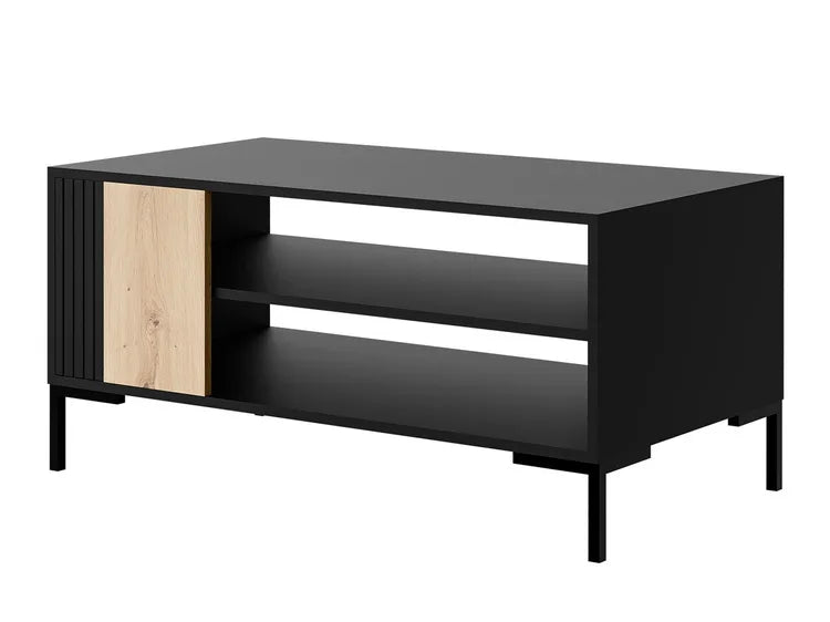 Table basse avec pied en métal noir mat/chêne Écrin 100x49 cm