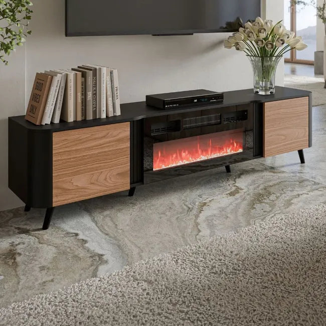 Meuble TV 2 portes avec cheminée intégrée Harmonie 200x49 cm