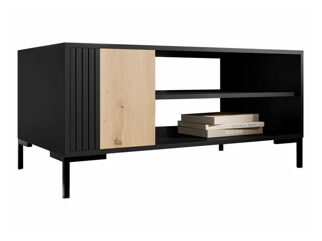 Table basse avec pied en métal noir mat/chêne Écrin 100x49 cm