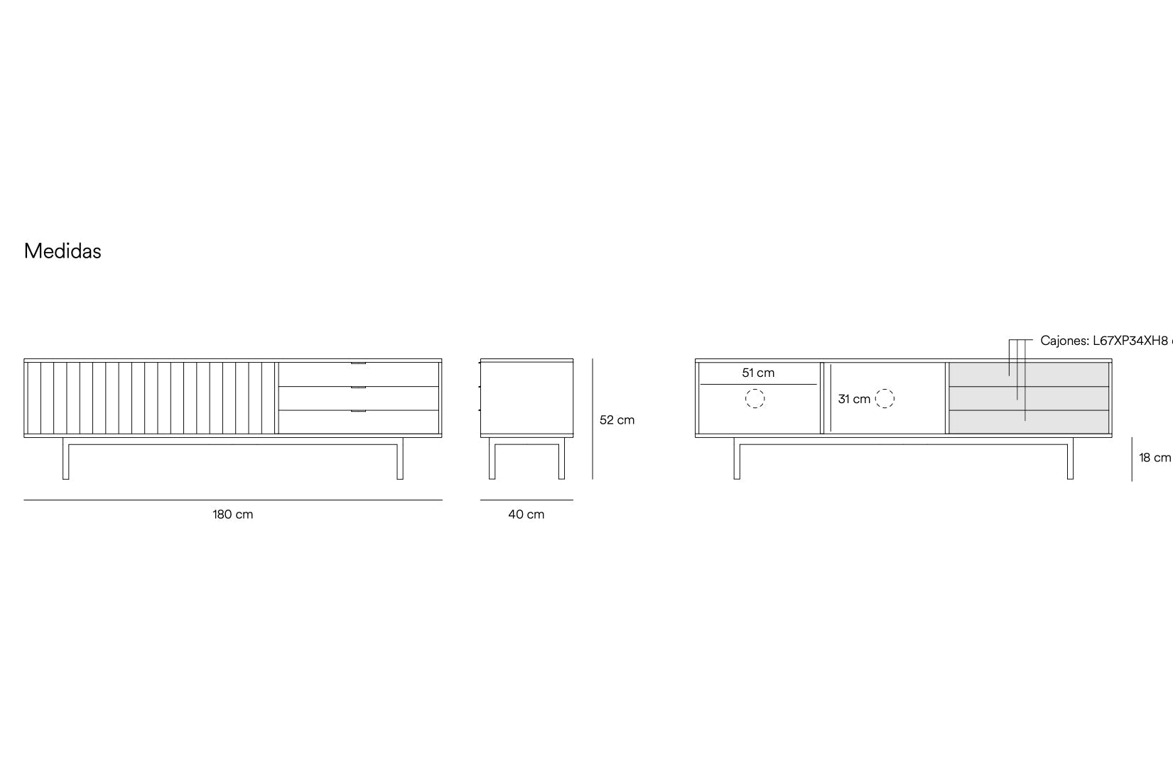 Meuble TV 180x40 cm Sierra de Teulat blanc et chêne clair